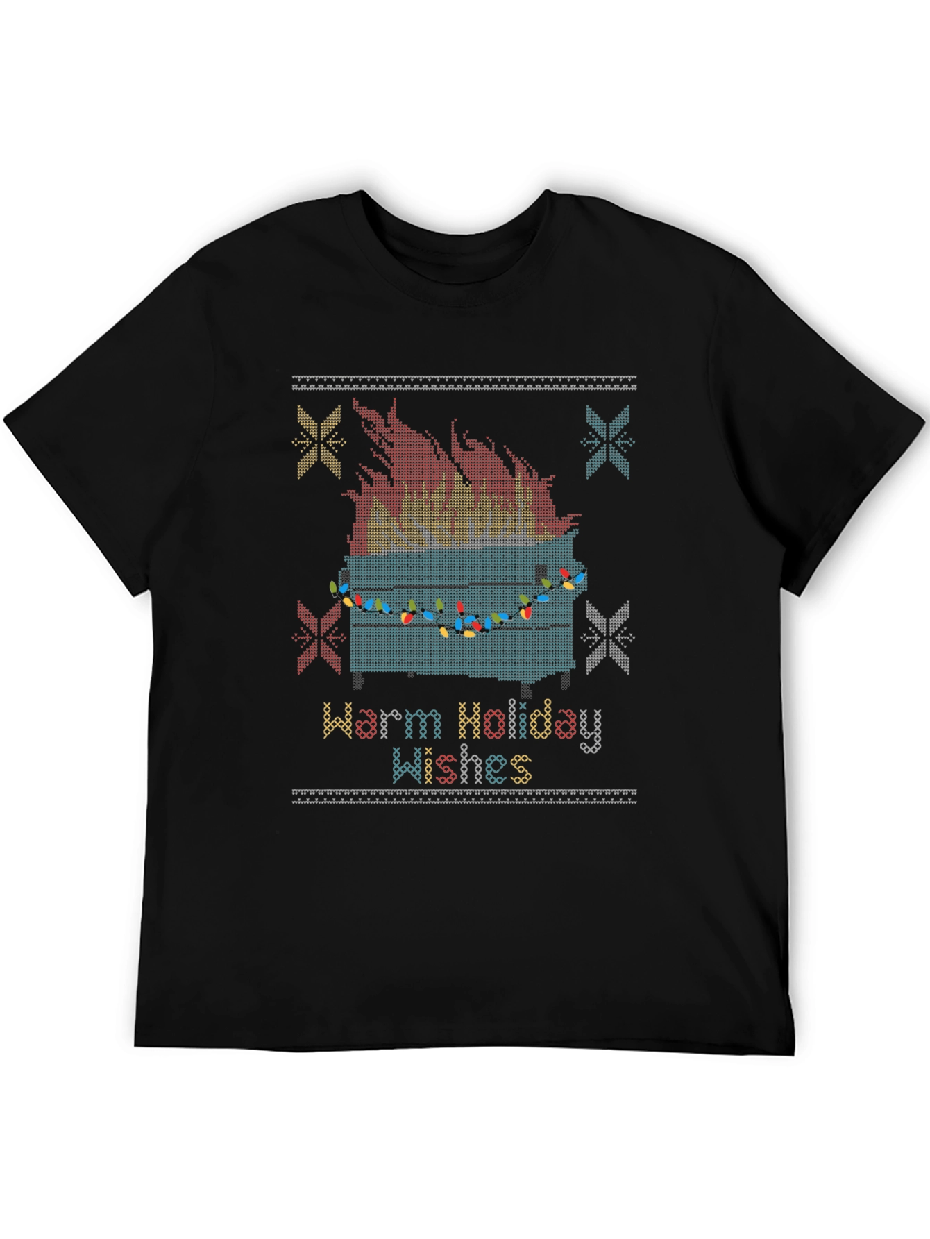 Black Warm Holiday Wishes Dumpster Fire T-Shirt view 5