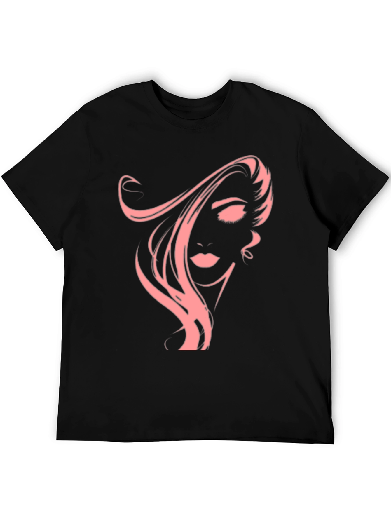 Black Stylish Black T-Shirt with Pink Woman Portrait Graphic view 5