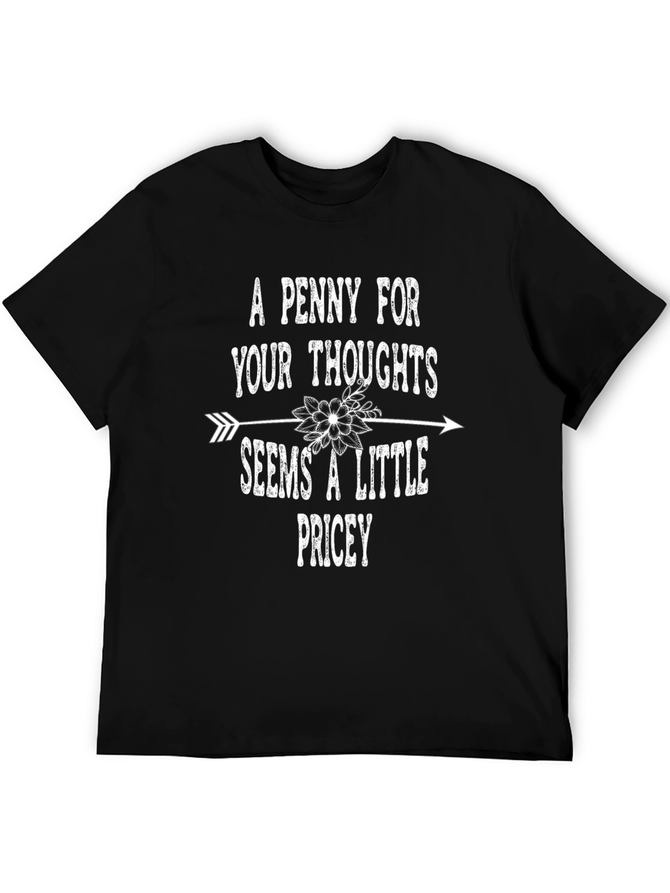 Black Funny "A Penny For Your Thoughts" Graphic T-Shirt view 5