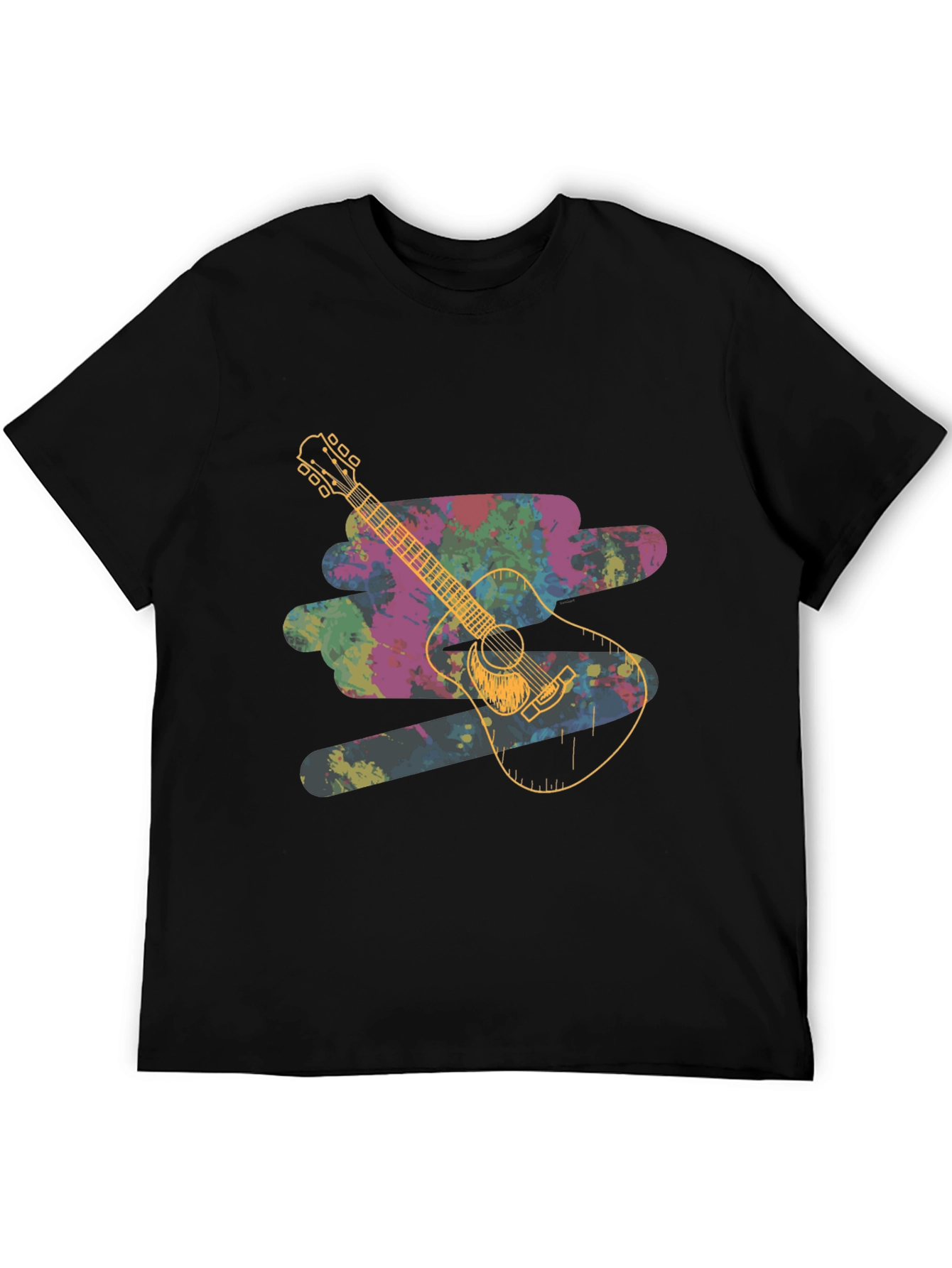 Black Guitar Splash Graphic Tee - Unique Colorful Design view 5