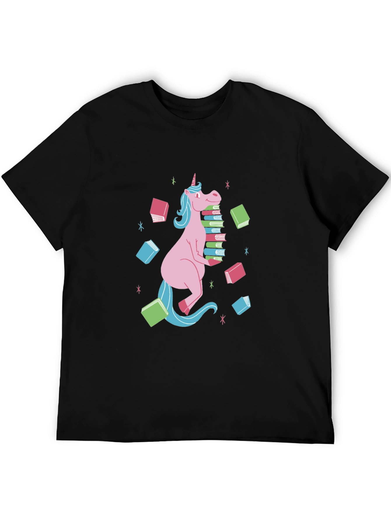 Black Unicorn Reading T-Shirt - Black, Cute Graphic Tee view 5