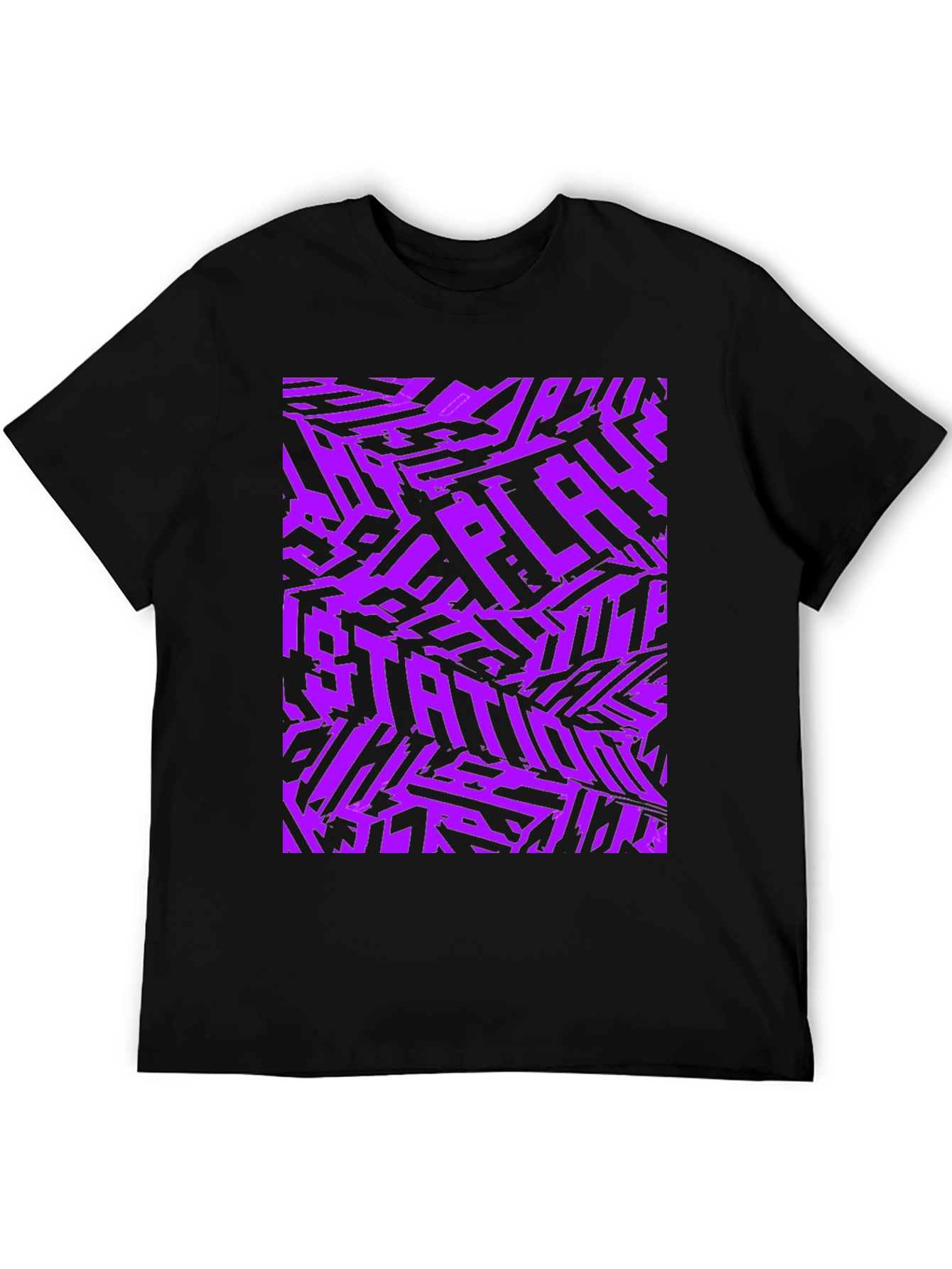 Black Abstract Purple Graphic Print Black T-Shirt view 5