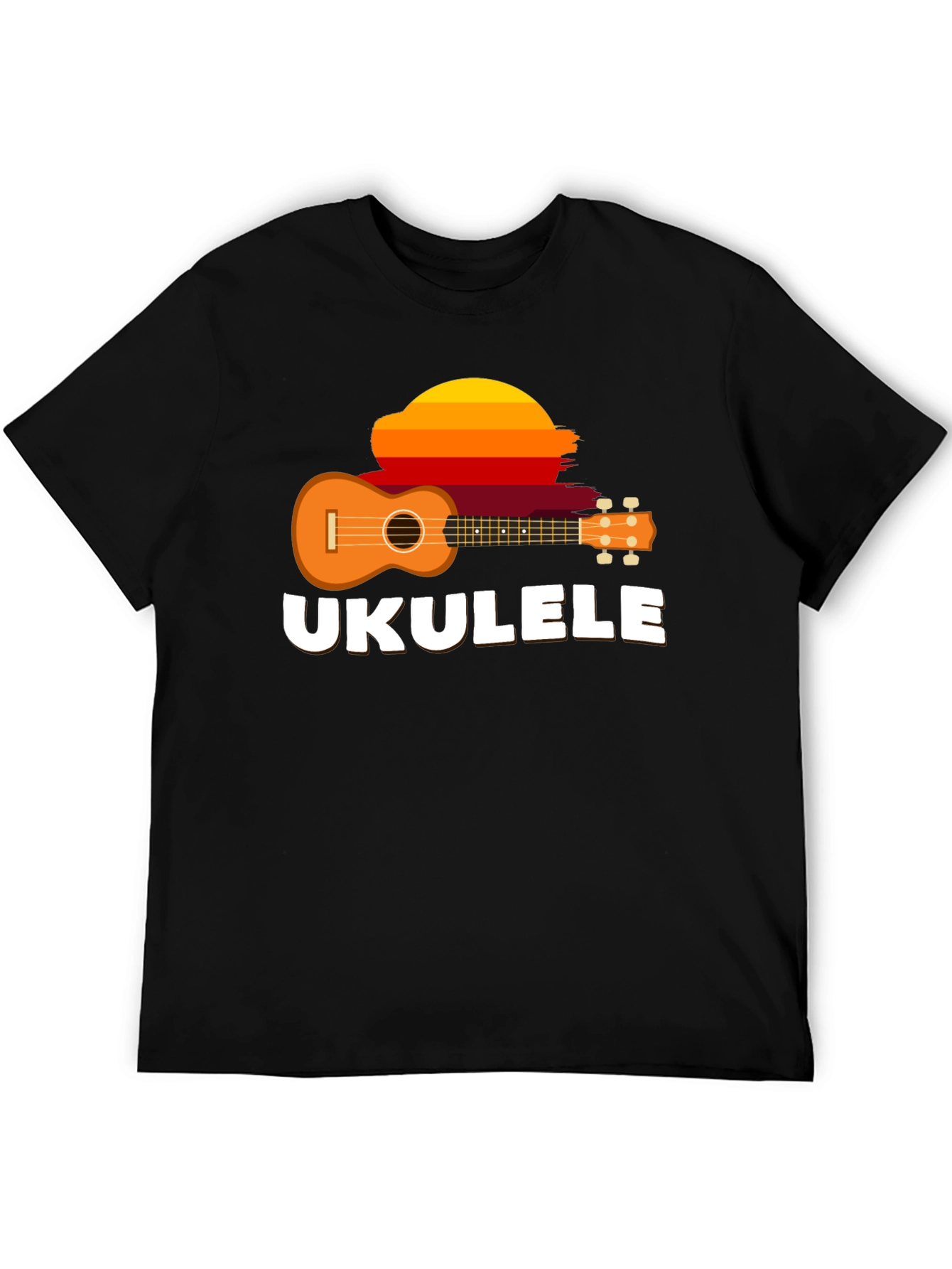Black Ukulele Sunset Graphic Tee - Black Cotton T-Shirt view 5