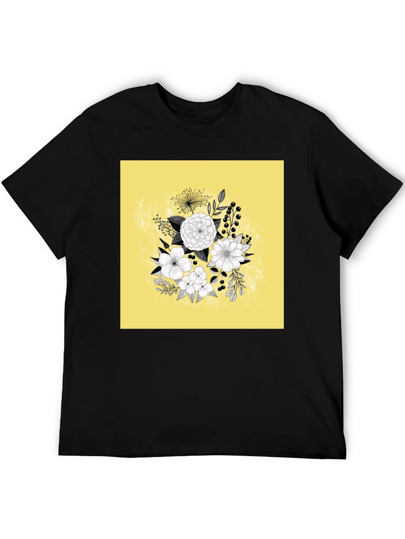 Black Floral Graphic Tee - Black Cotton T-Shirt view 5