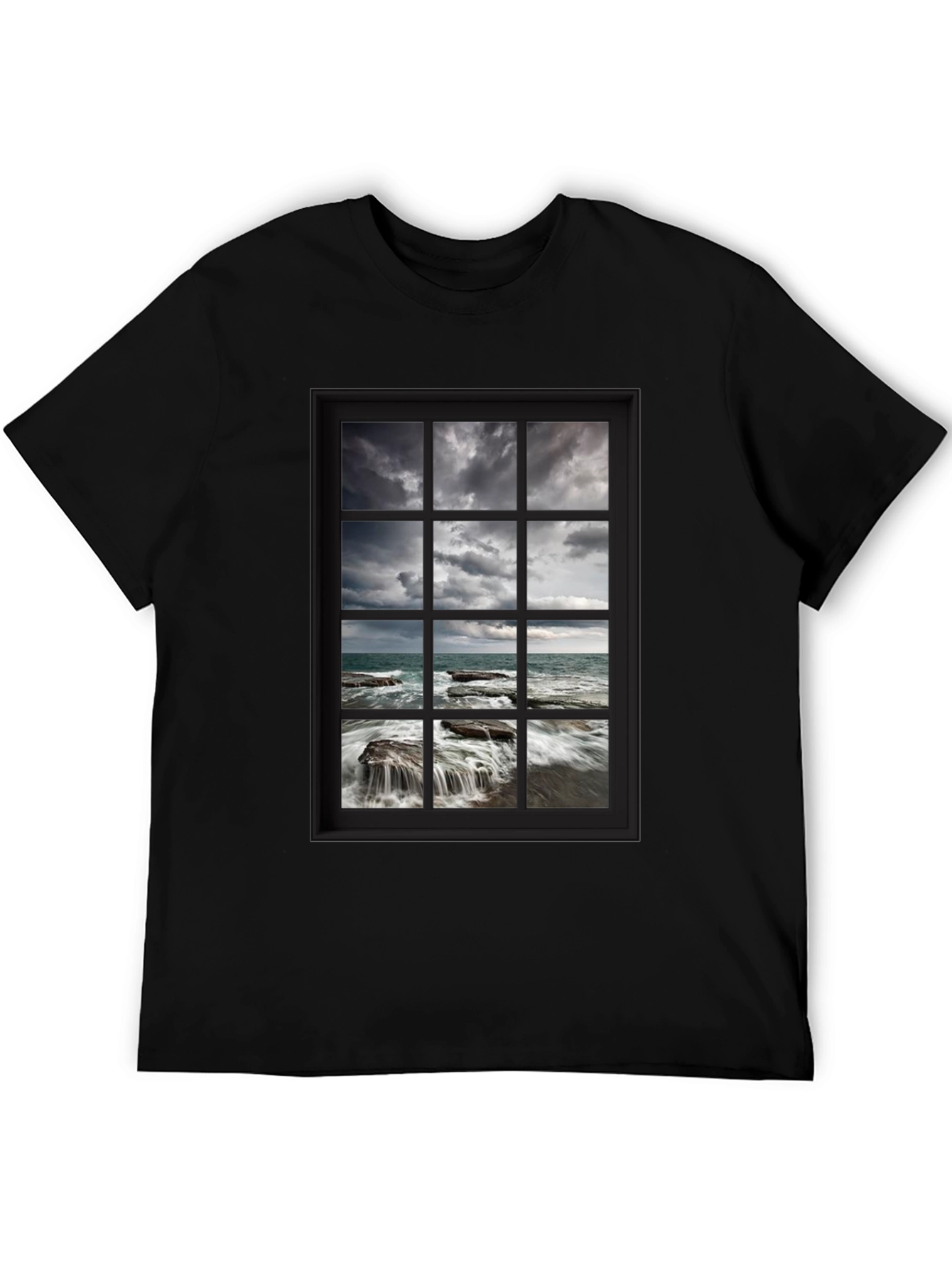 Black Ocean View Window T-Shirt view 5