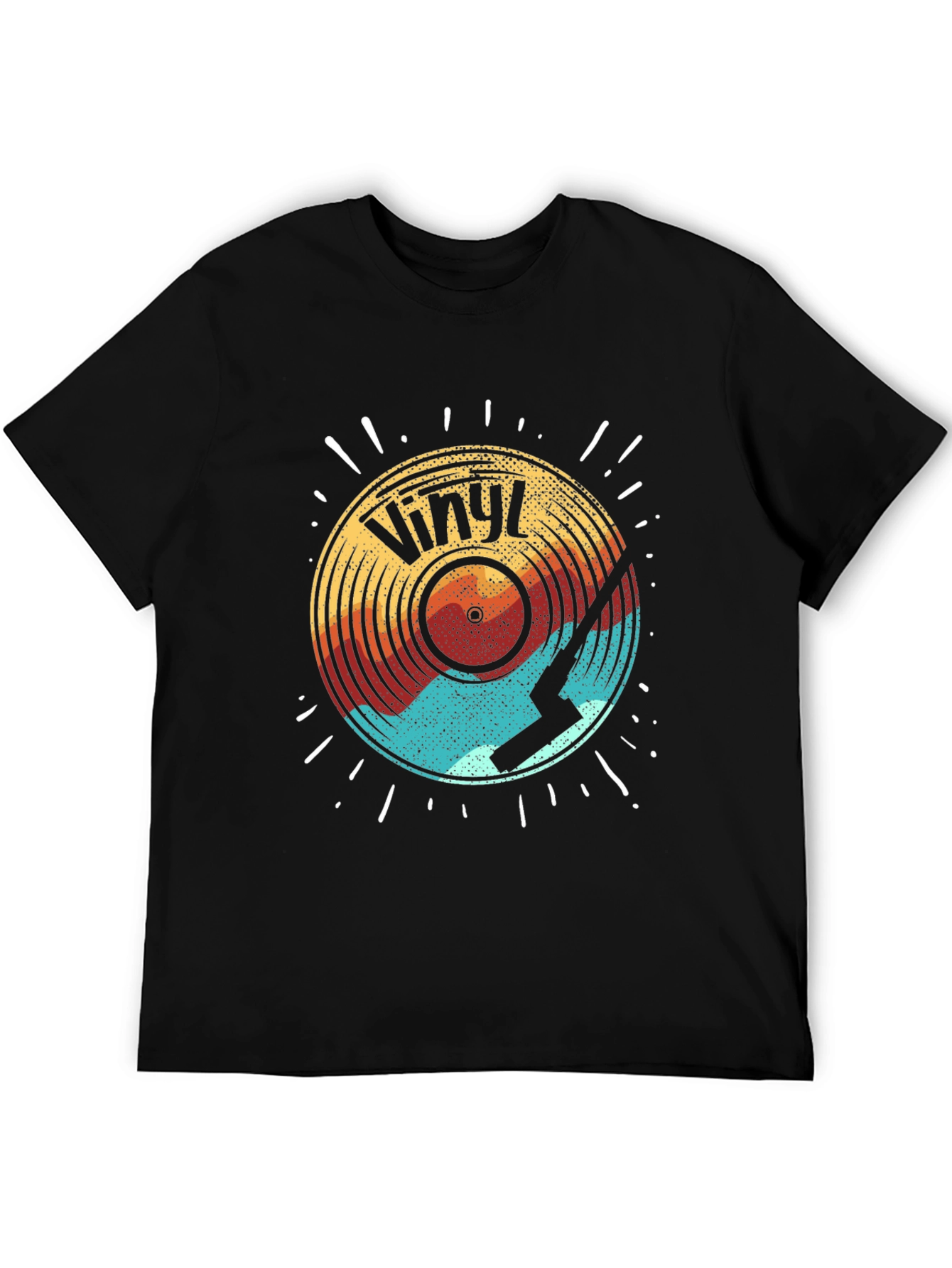 Black Retro Vinyl Record Graphic Tee - Black Cotton Comfort view 5