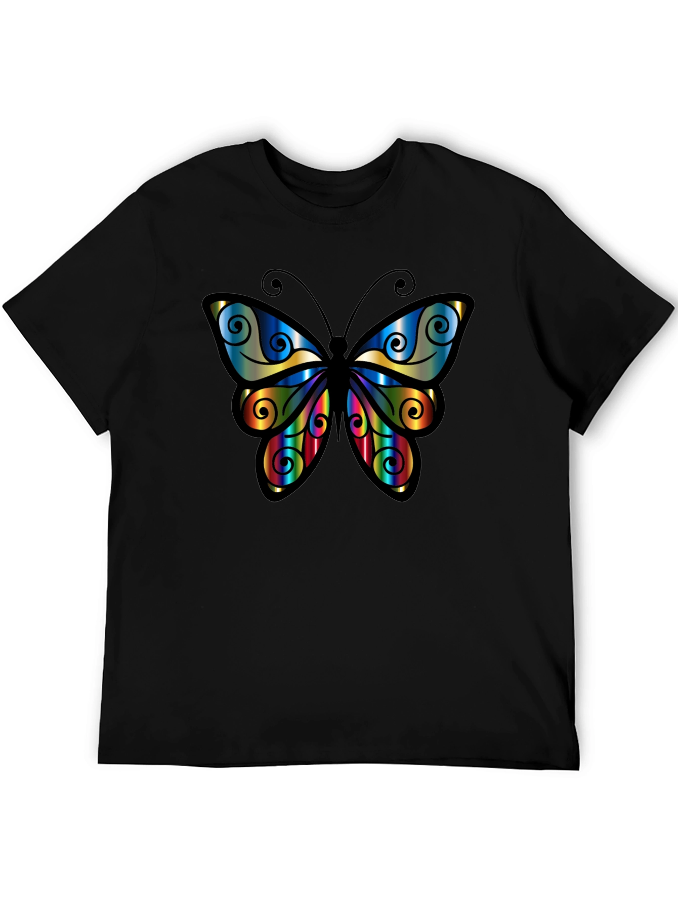 Black Rainbow Butterfly Graphic Tee - Stylish Black T-Shirt view 5