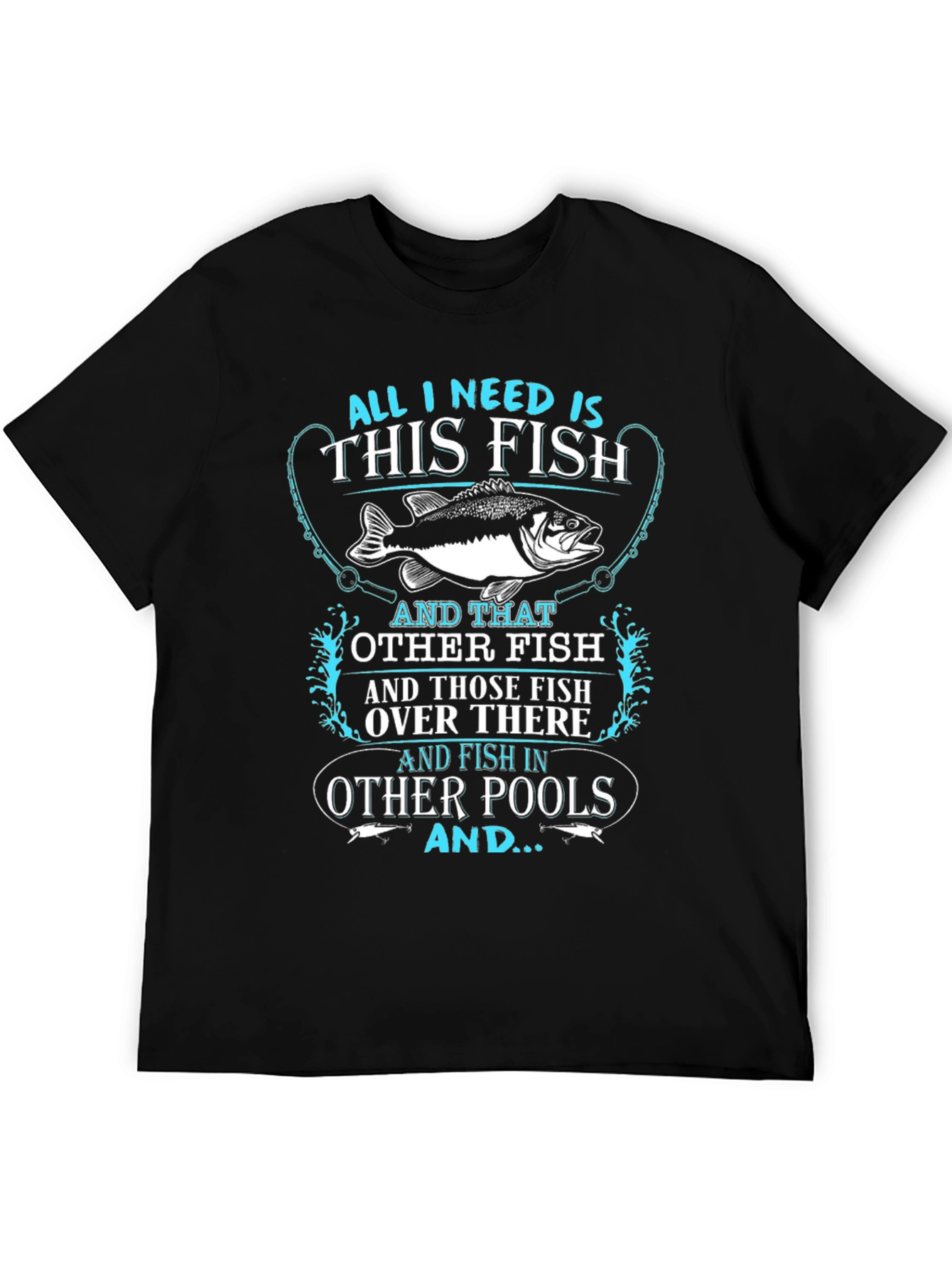 Black Funny Fishing T-Shirt - All I Need is This Fish view 5
