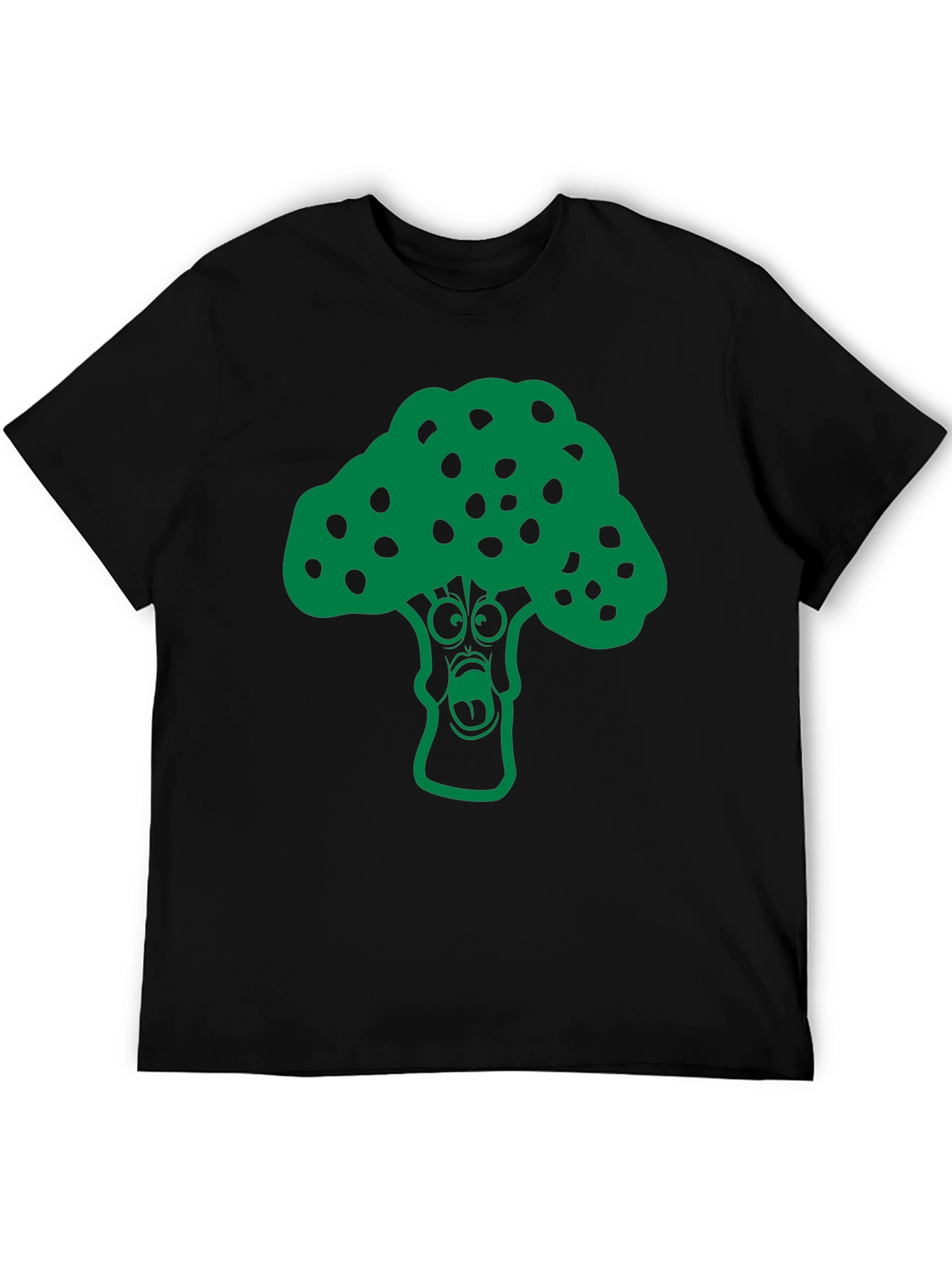 Black Cartoon Broccoli Graphic T-Shirt - Funny Vegan Tee view 5