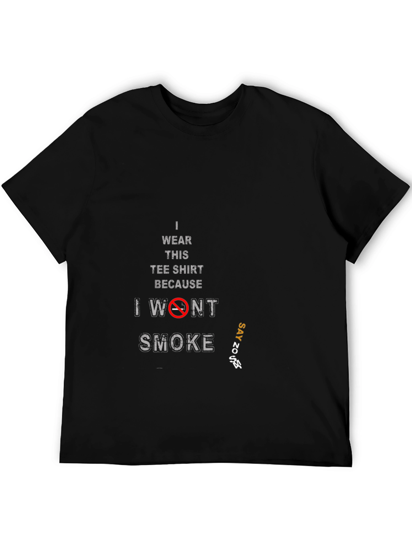 Black Anti-Smoking Slogan Tee - 'I Won't Smoke' view 5