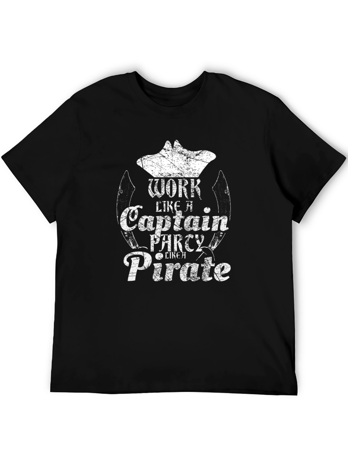 Black Work Like A Captain Pirate Men's Black T-Shirt view 5