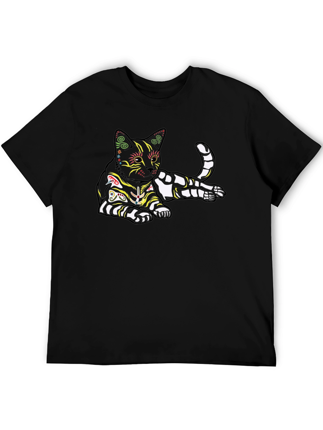 Black Day of the Dead Cat T-Shirt - Sugar Skull Kitten Tee view 5