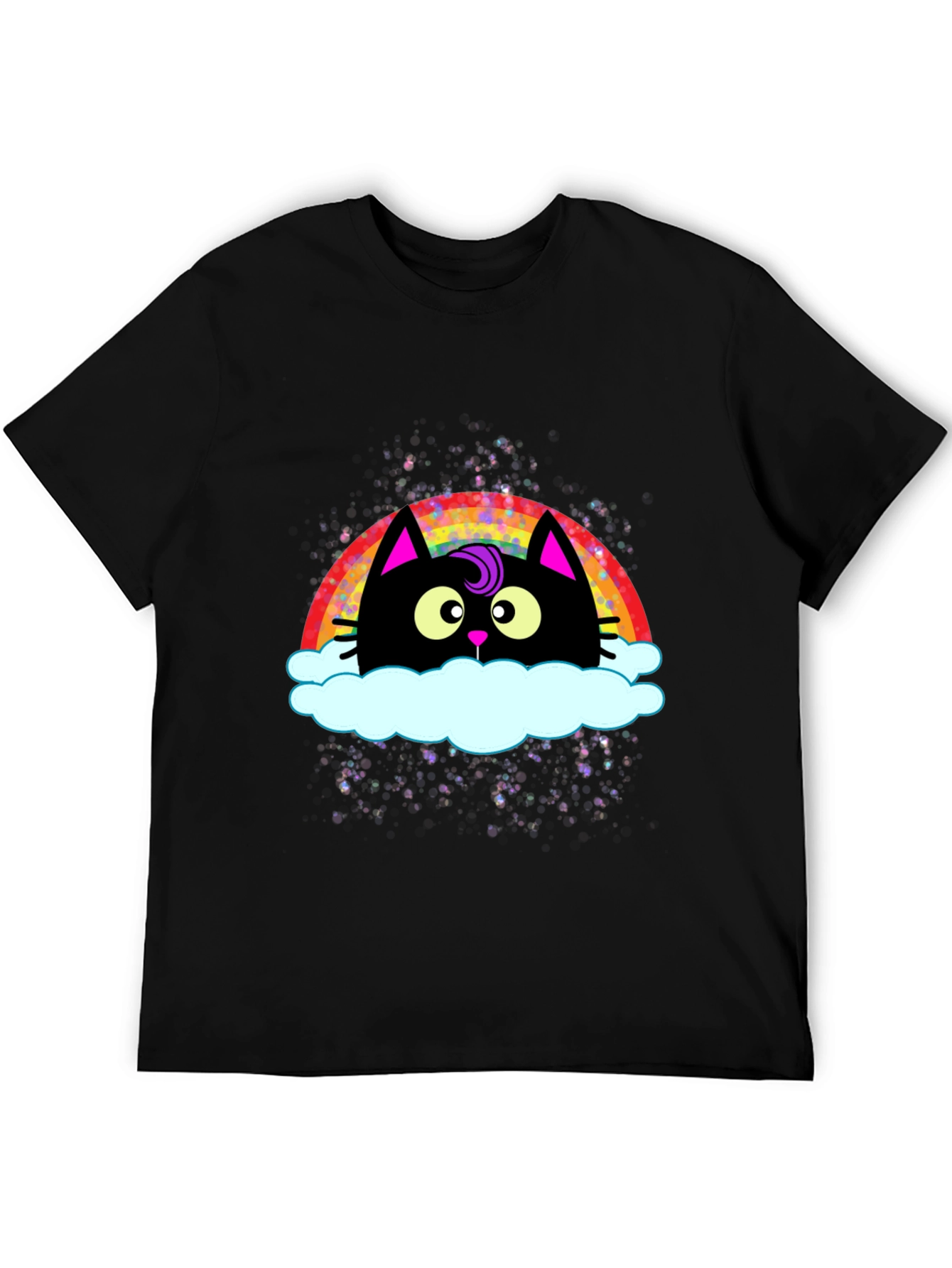 Black Rainbow Cat Cloud Graphic T-Shirt - Trendy Casual Tee view 5