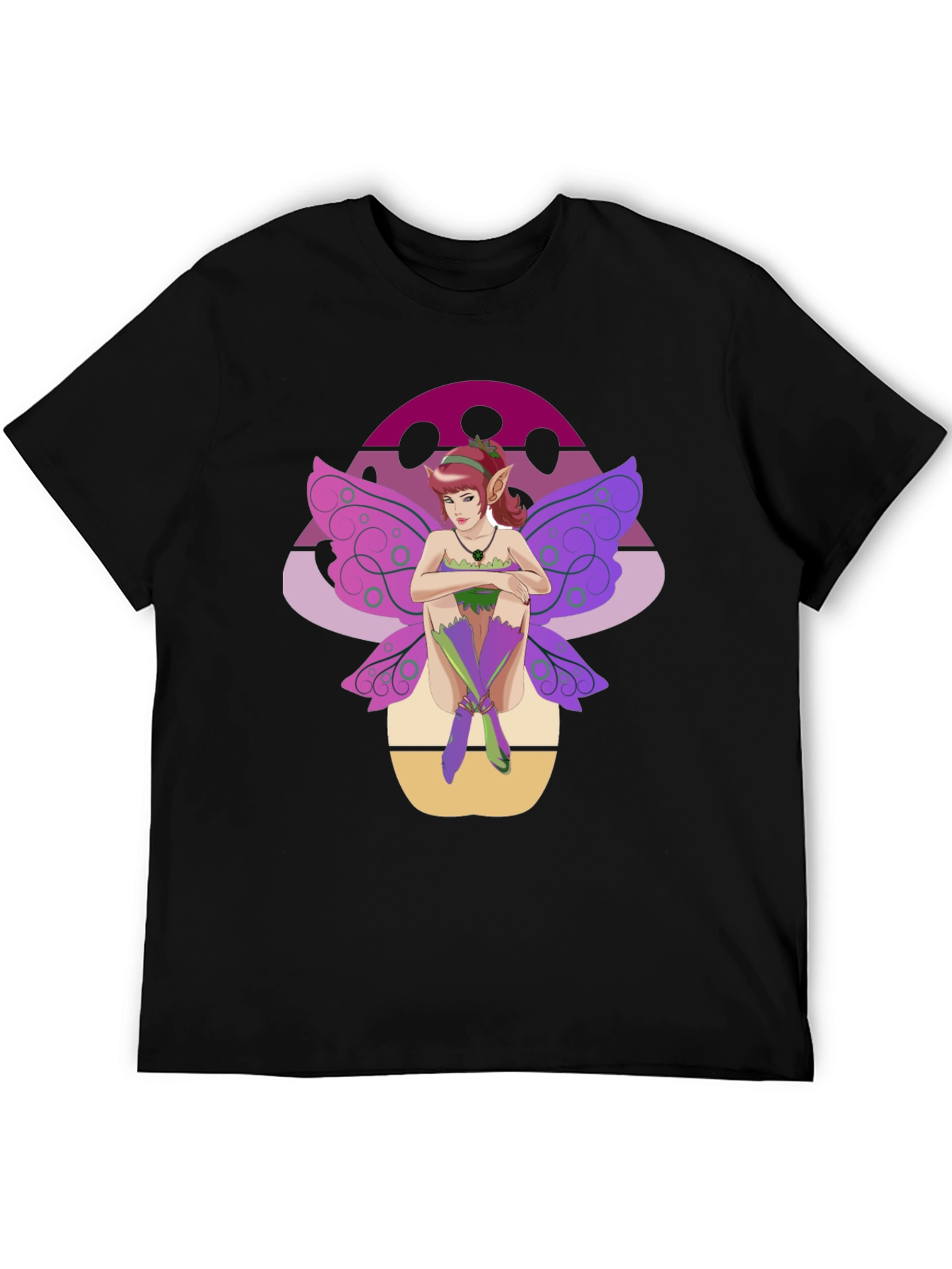 Black Fairy Mushroom Graphic Tee - Black Cotton Shirt view 5