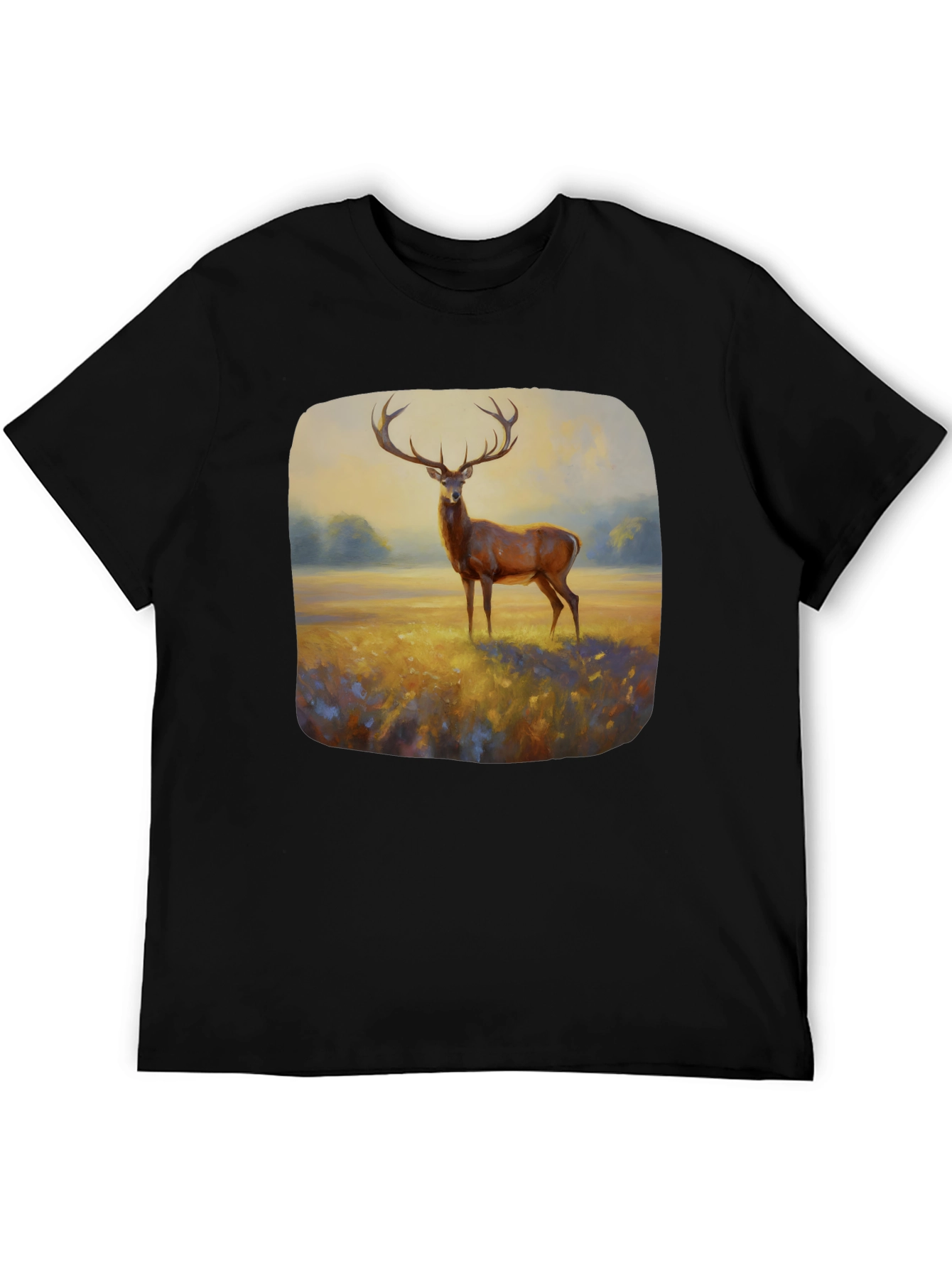 Black Deer Painting Graphic Tee - Nature Inspired Art Shirt view 5