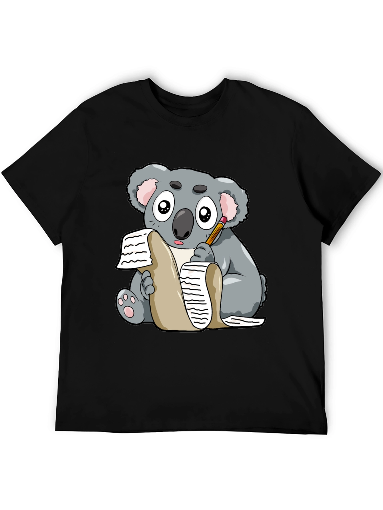Black Koala Writer Graphic T-Shirt - Unisex Tee view 5