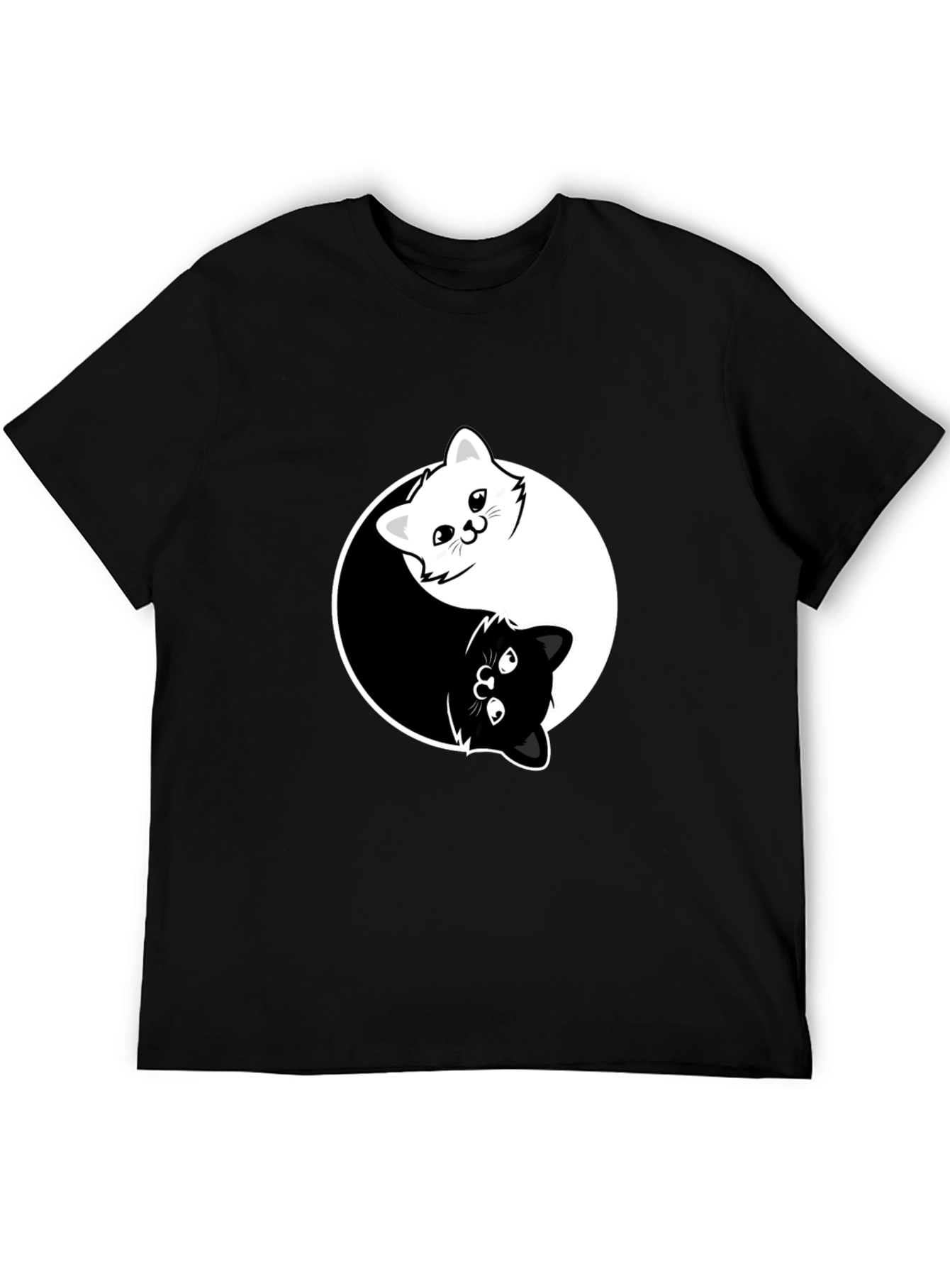Black Yin Yang Cats Graphic Tee - Black Cotton Blend T-Shirt view 5