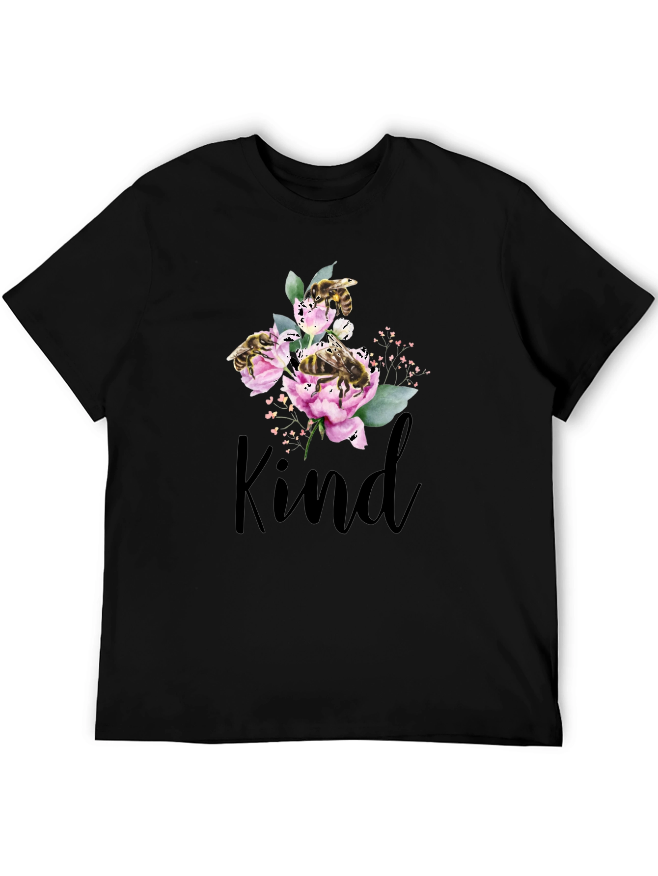 Black Kind Bee Flowers T-Shirt - Black view 5