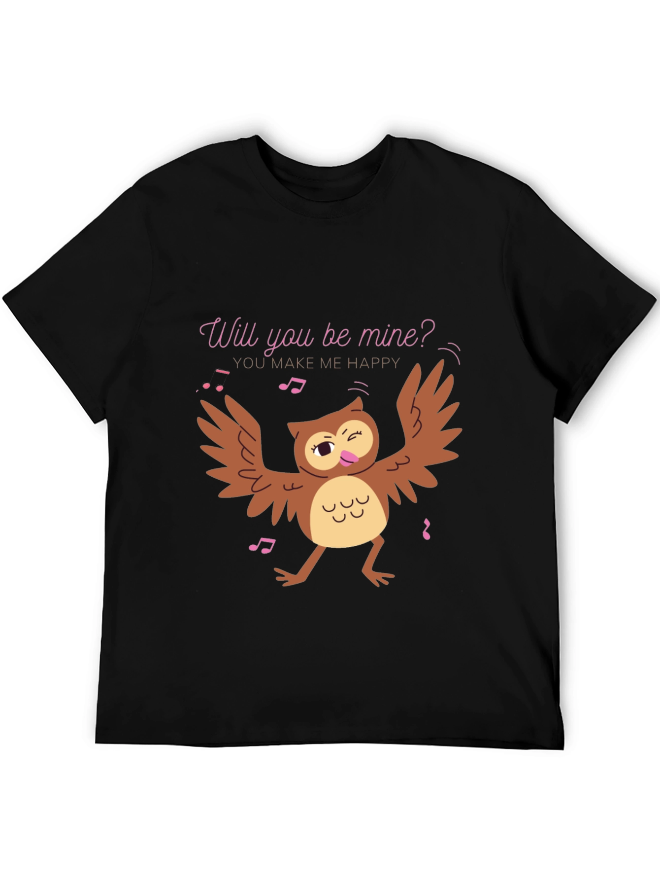 Black Whimsical Owl Valentine's Day T-Shirt view 5