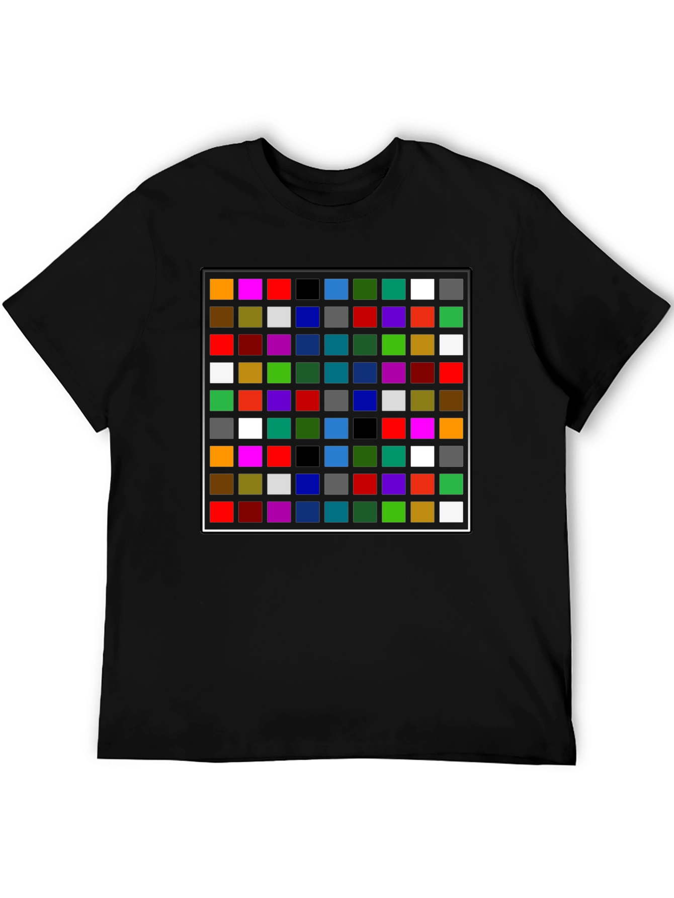 Black Colorful Grid Pattern Black T-Shirt view 5