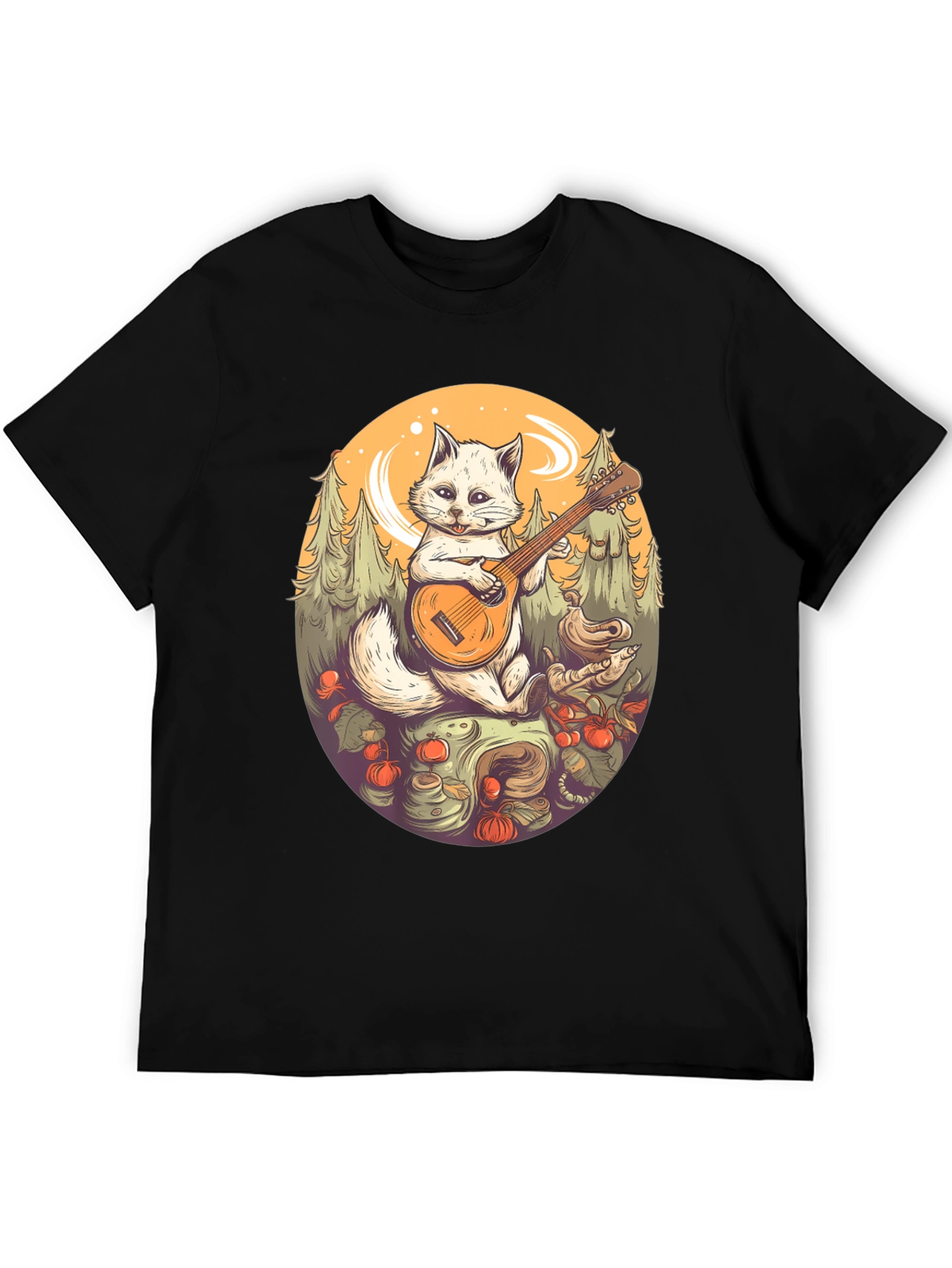 Black Cat Playing Banjo Graphic T-Shirt view 5