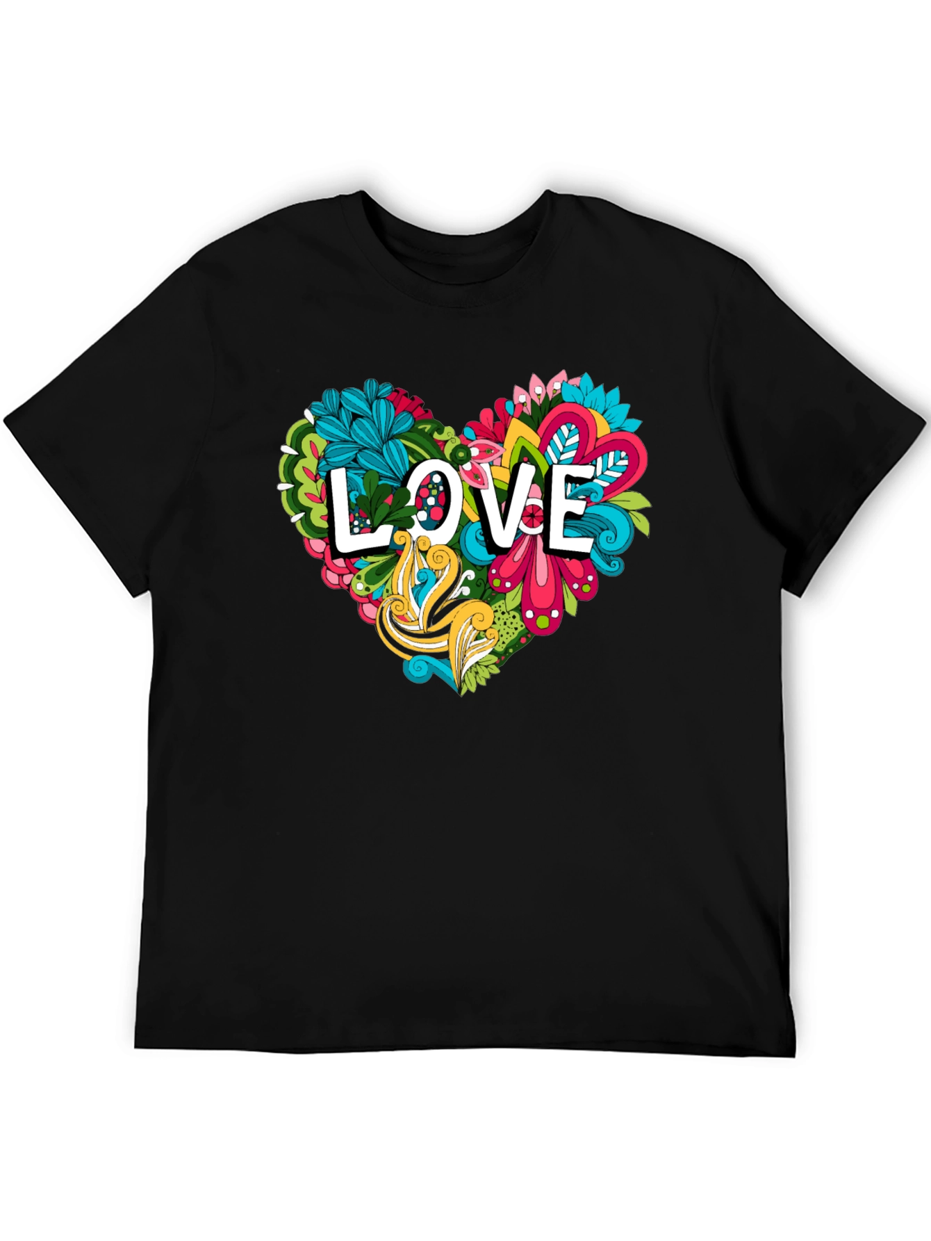 Black Love Heart Graphic Tee - Black Cotton Shirt view 5