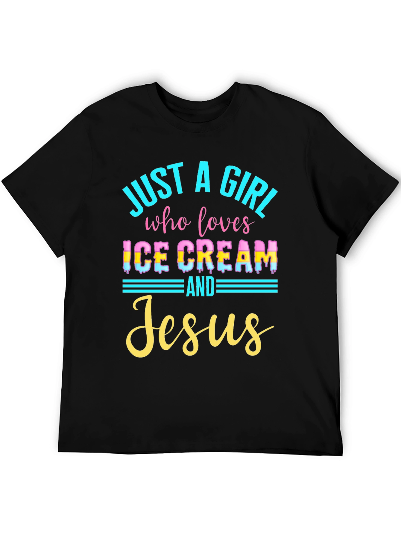 Black Just a Girl Who Loves Ice Cream and Jesus Black T-Shirt view 5