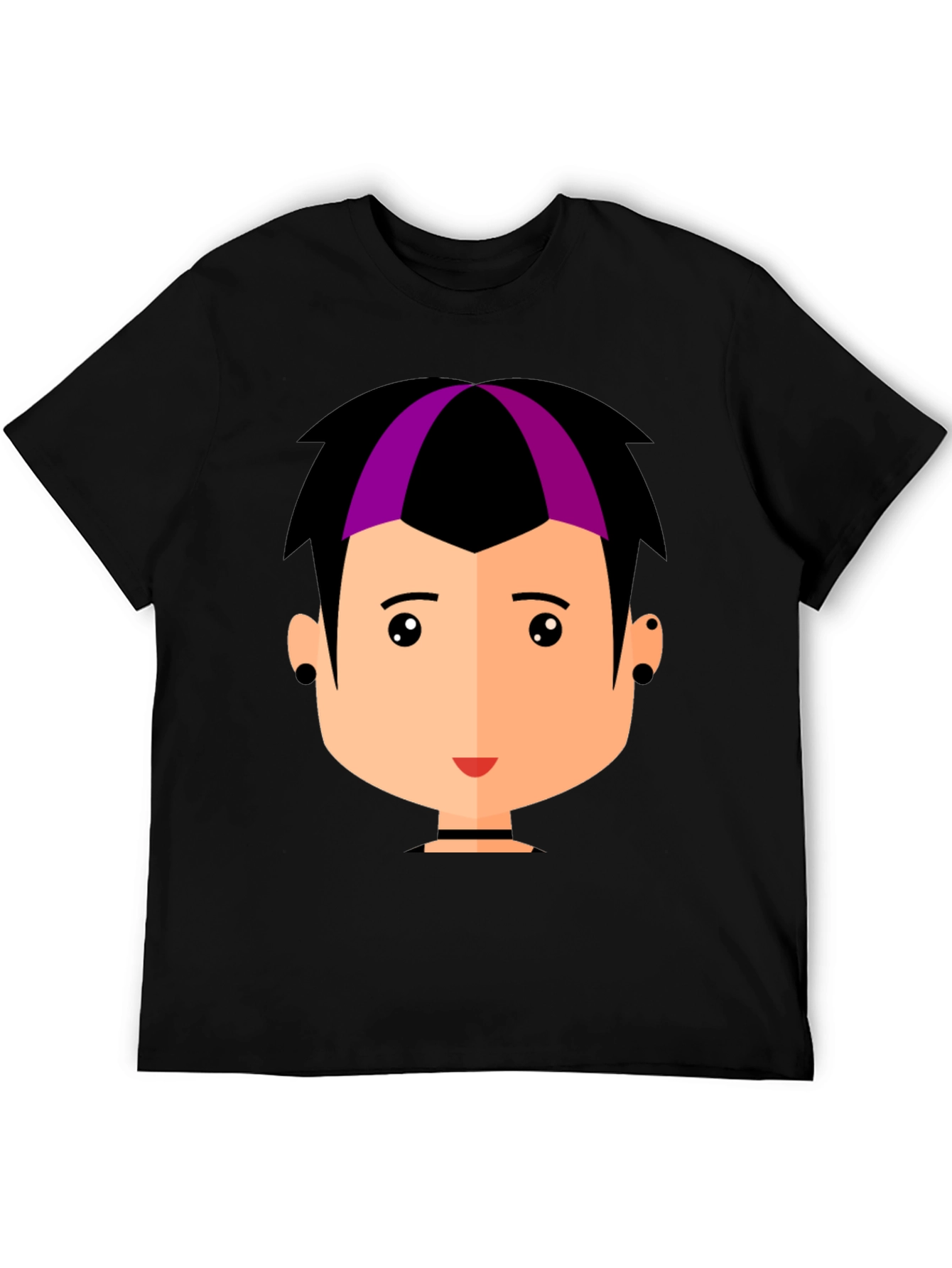 Black Goth Style Cartoon Face Black T-Shirt view 5