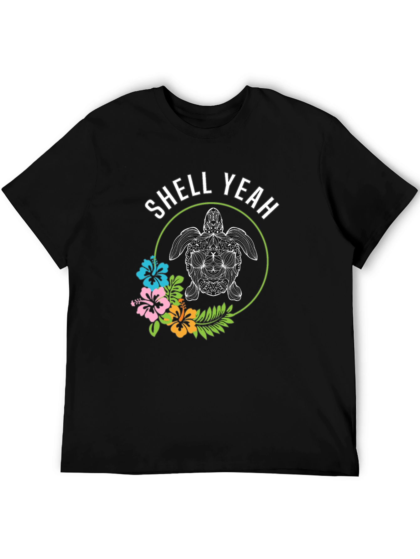 Black Shell Yeah! Turtle Graphic Print Crew Neck T-Shirt view 5