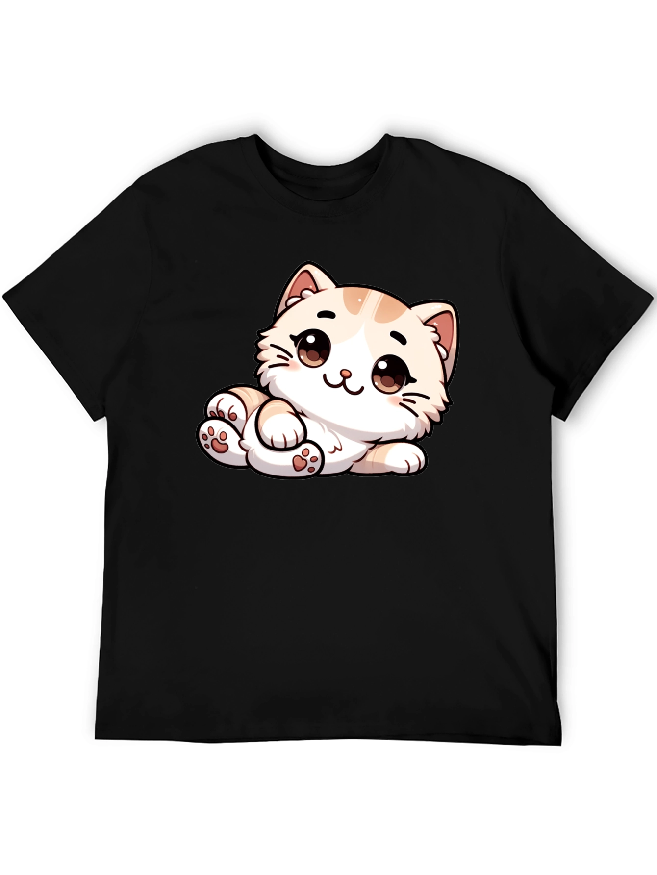 Black Cute Cartoon Cat Graphic Tee - Unisex Black T-Shirt view 5