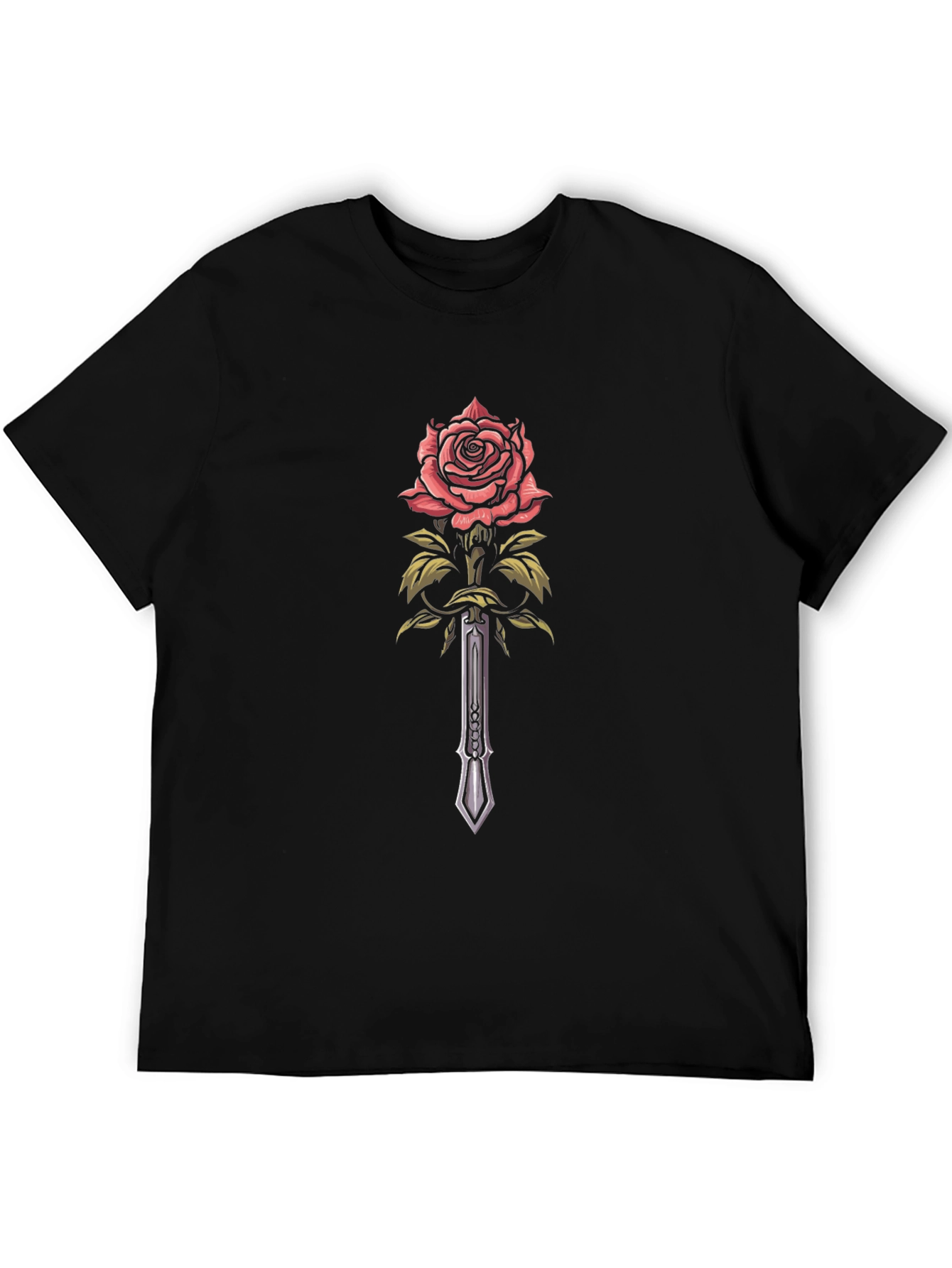 Black Rose & Sword Graphic Black T-Shirt view 5