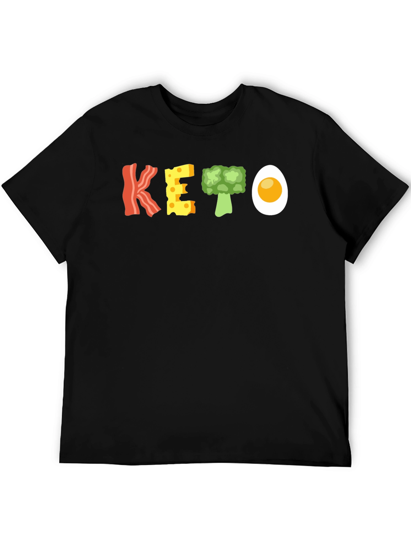 Black Keto Food T-Shirt - Bacon, Cheese, Broccoli, and Egg view 5
