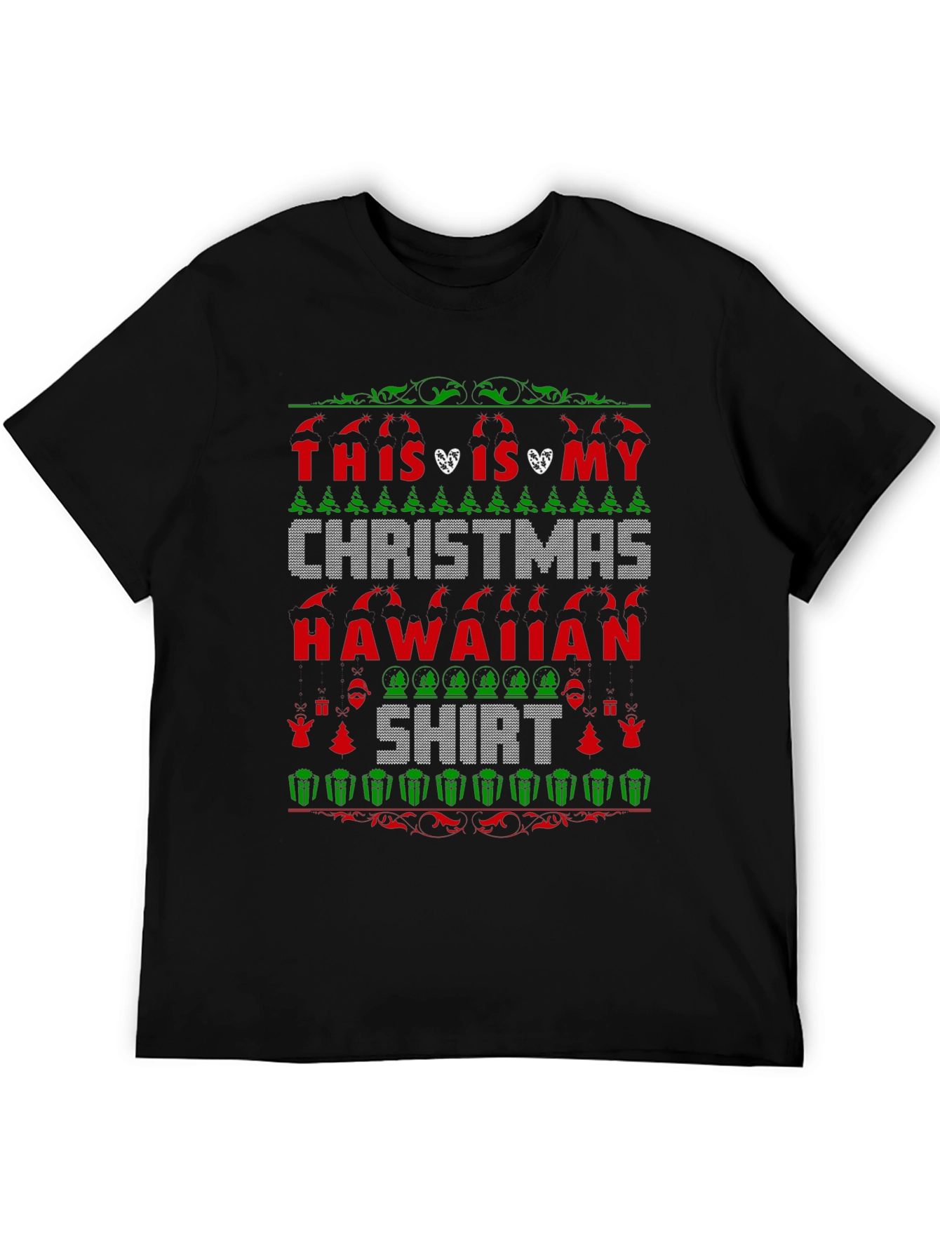 Black Funny Christmas Hawaiian Shirt - Festive Holiday Tee view 5