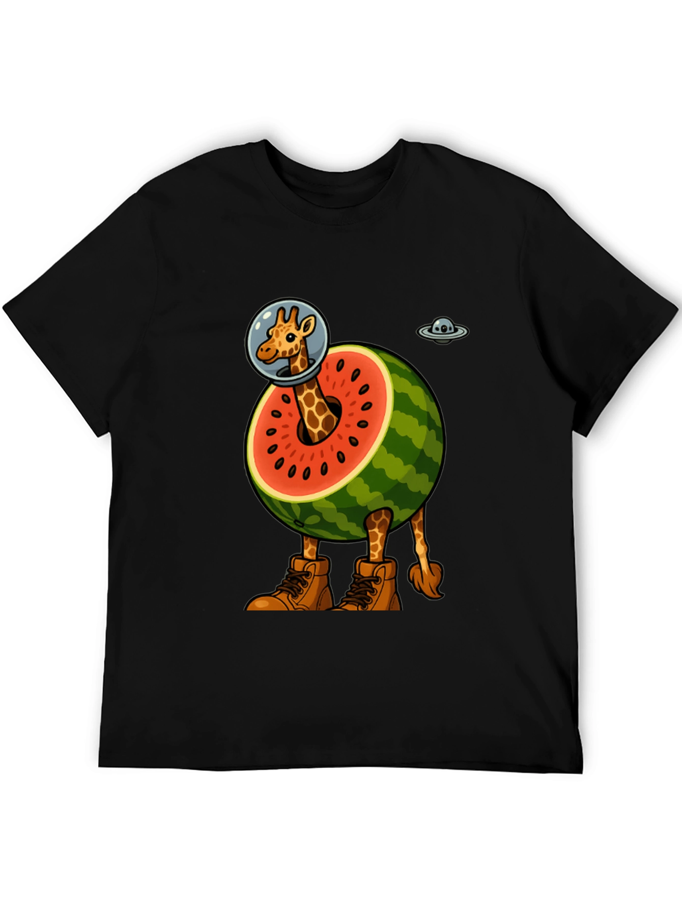Black Giraffe Astronaut Watermelon T-Shirt view 5