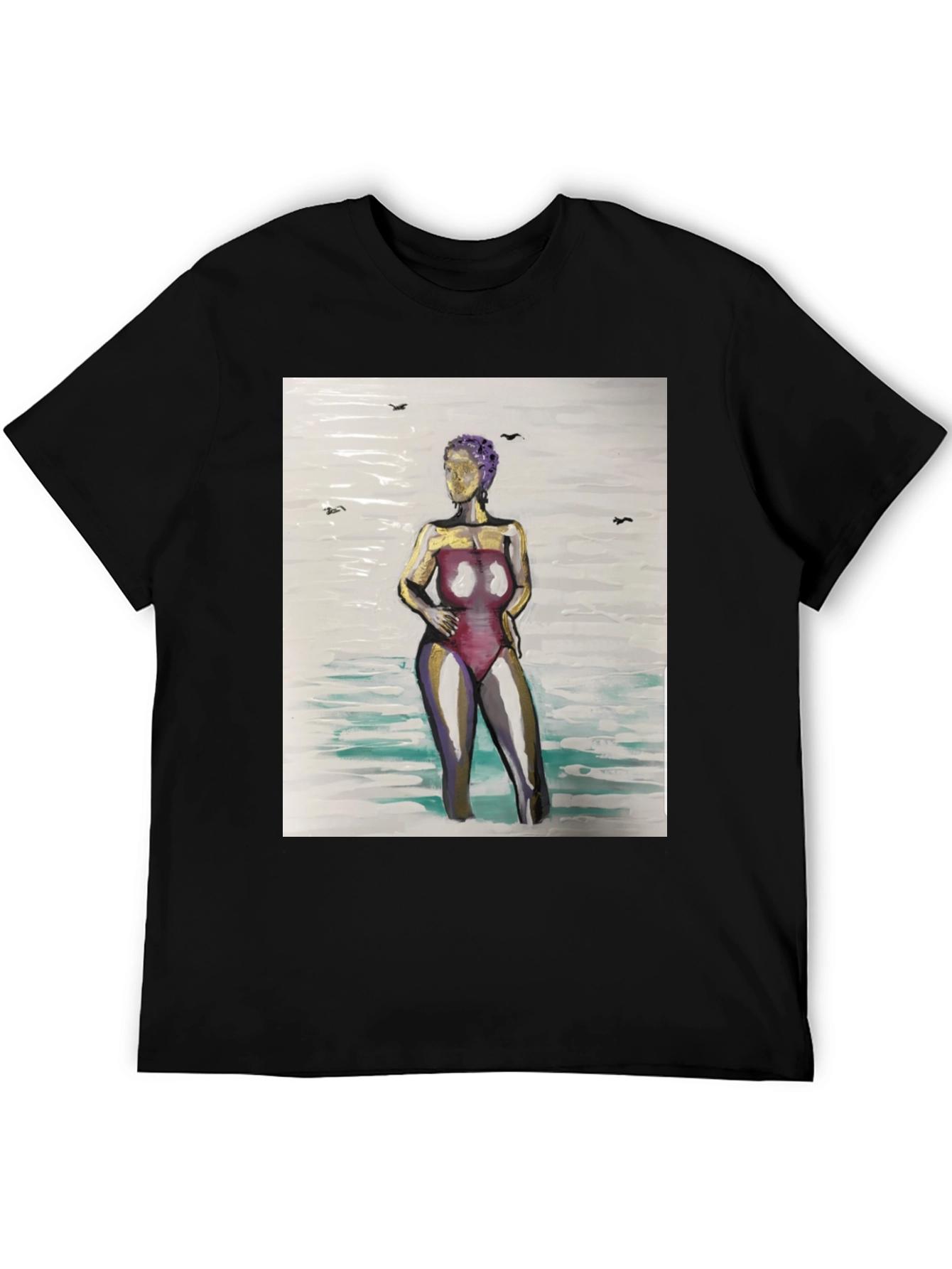 Black Unique Woman in Water Graphic Tee - Black view 5