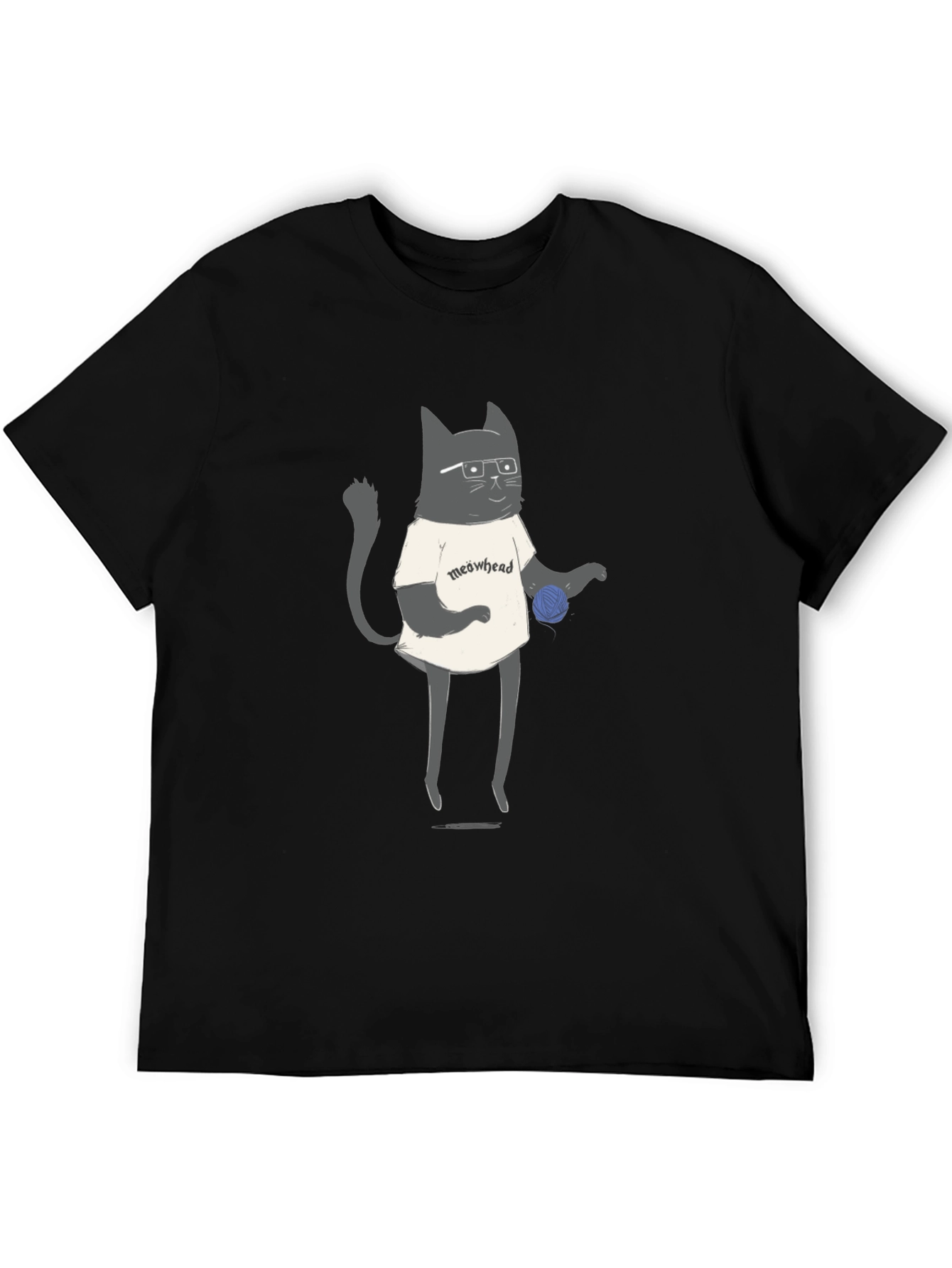 Black Meowhead Cat Graphic Tee - Black view 5