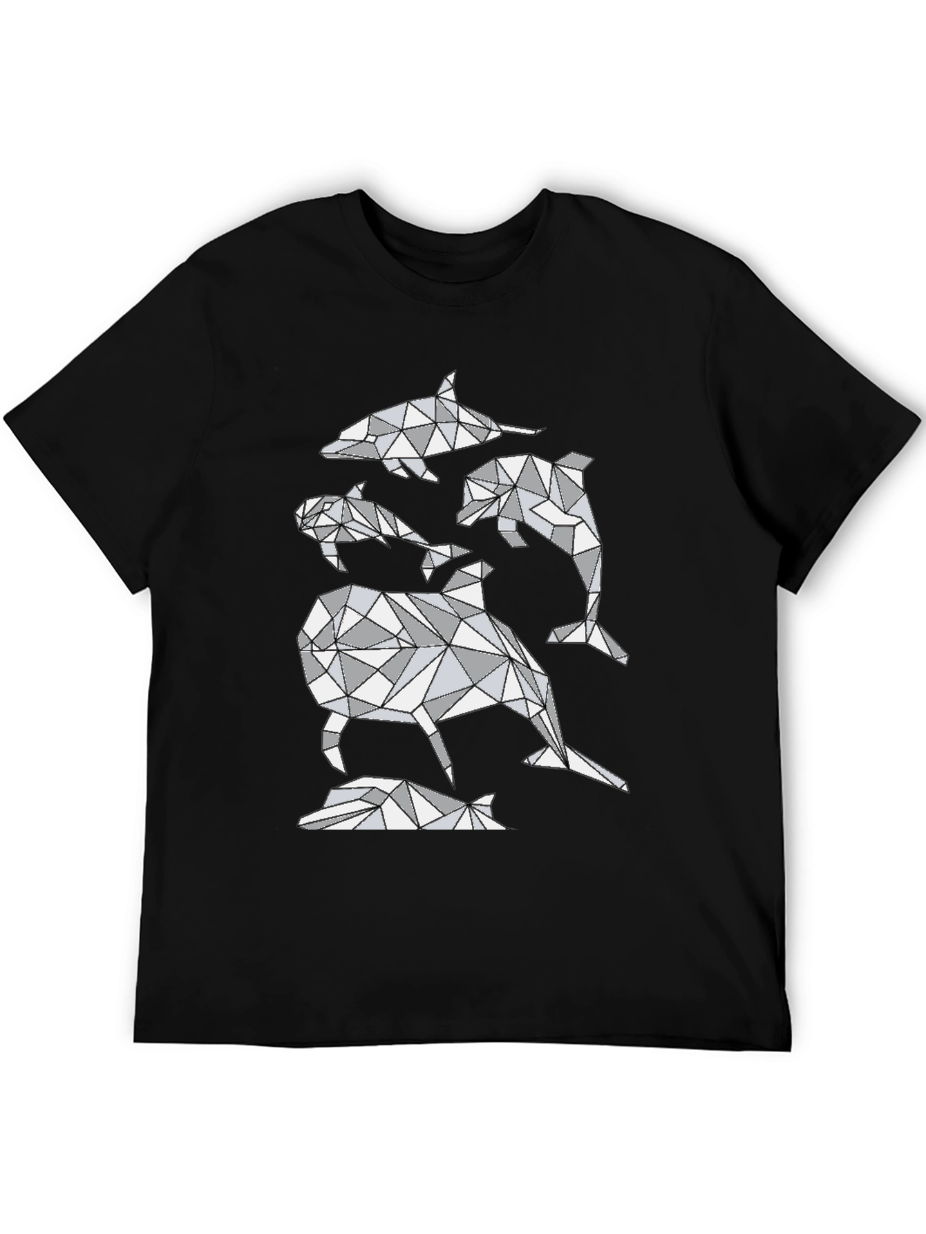 Black Geometric Dolphin T-Shirt - Abstract Marine Life Design view 5