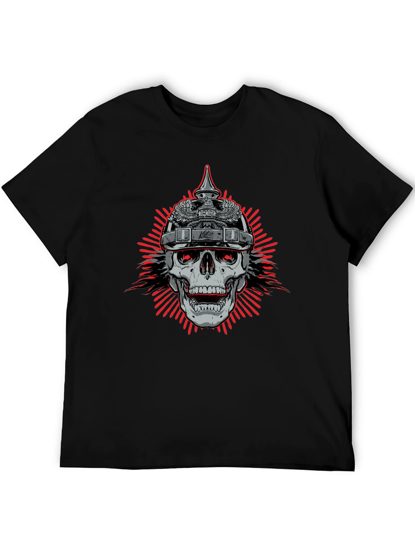 Skull with Helmet Graphic Black T-Shirt - 5