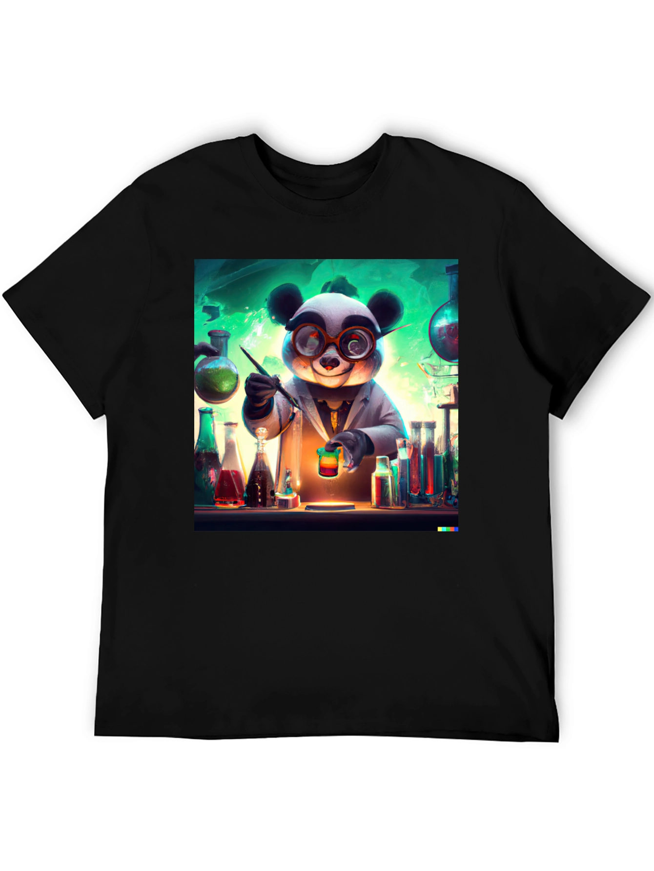 Black Scientist Panda Graphic Tee - Black Cotton T-Shirt view 5