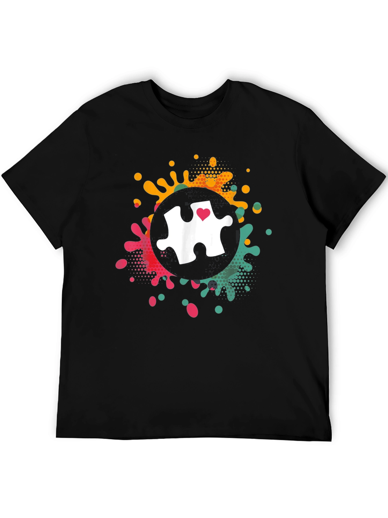 Black Autism Awareness Puzzle Heart T-Shirt view 5