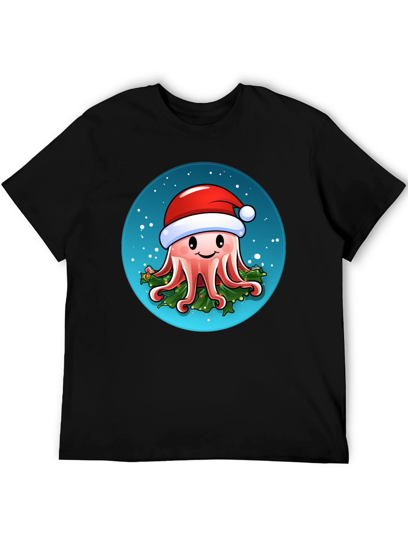 Black Festive Octopus T-Shirt - Holiday Sea Creature Tee view 5