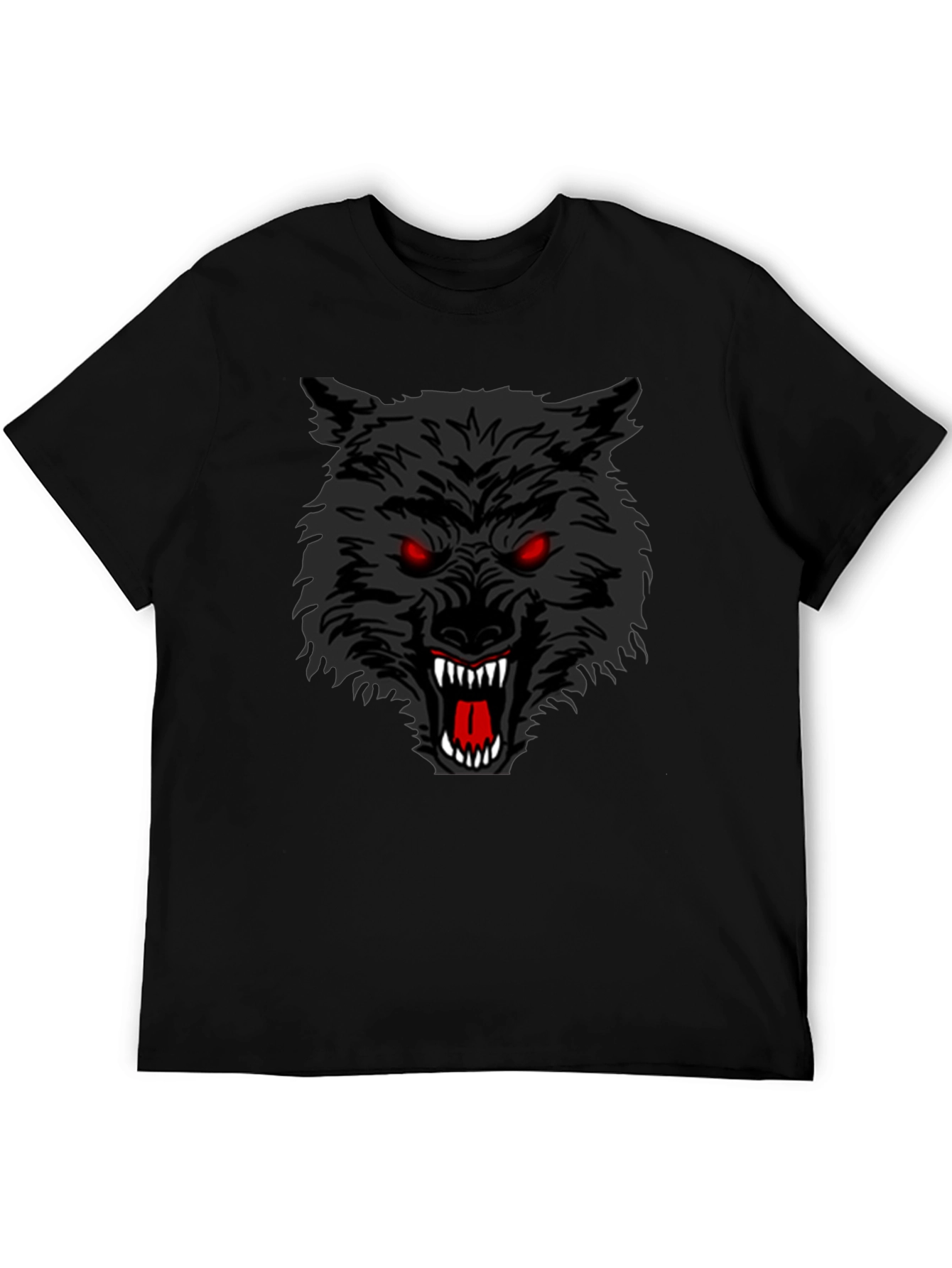 Black Men's Black T-Shirt with Aggressive Wolf Graphic view 5