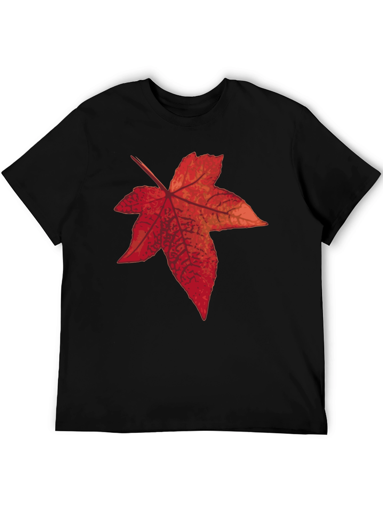 Black Autumn Leaf Graphic Tee - Black Cotton T-Shirt view 5