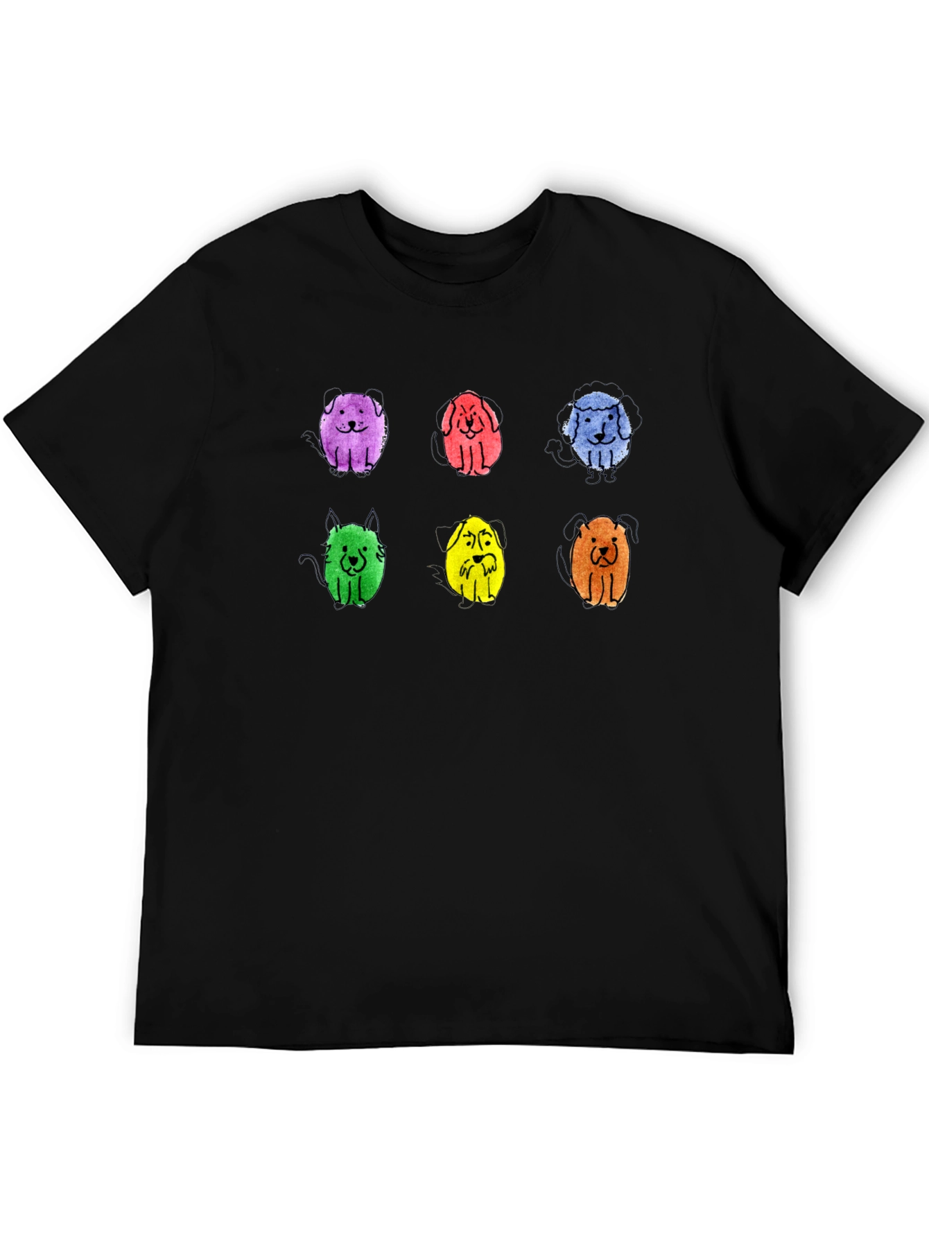 Black Colorful Puppy Print Crew Neck T-Shirt view 5
