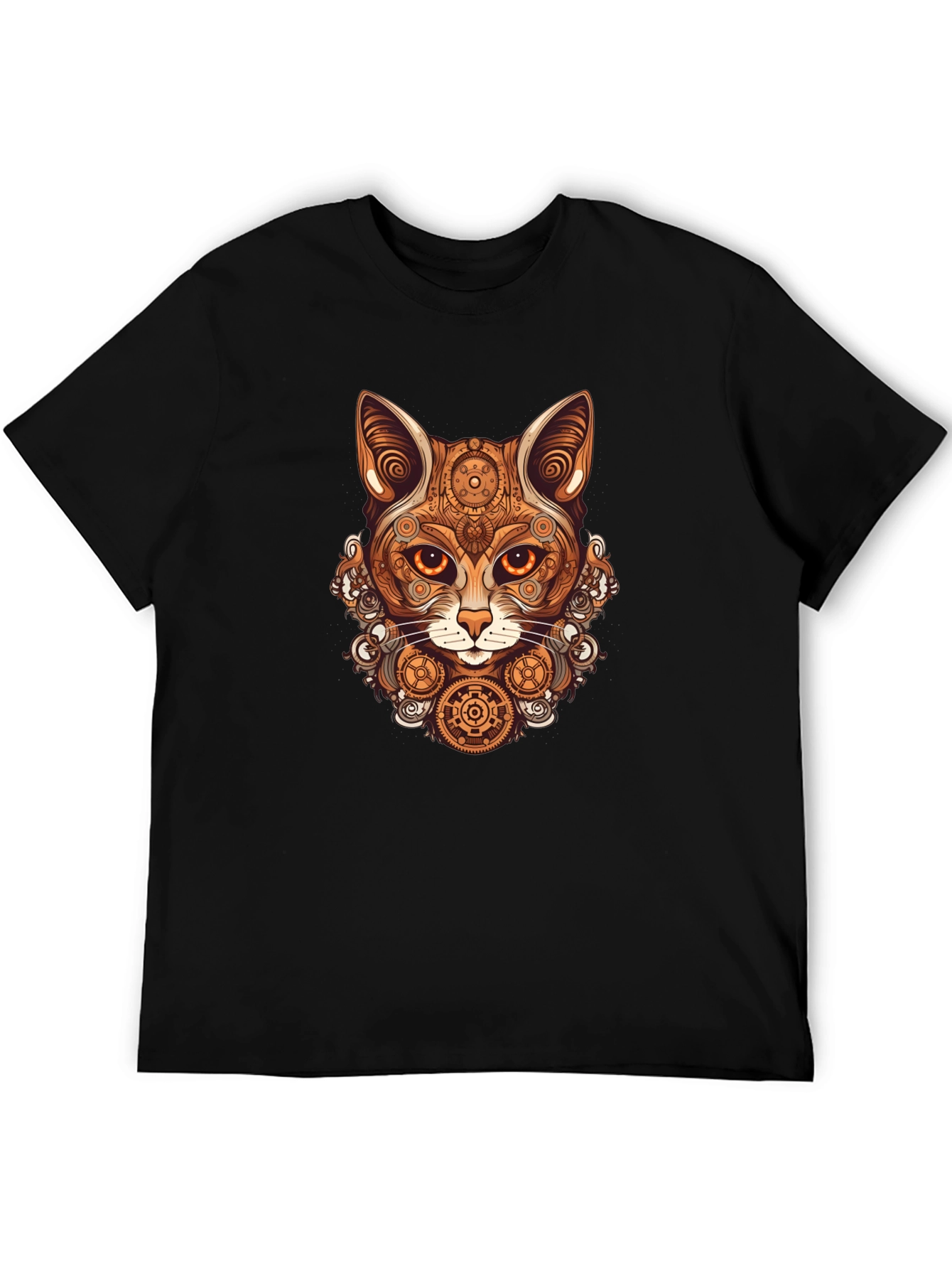 Black Steampunk Cat T-Shirt - Gearwork Feline Design view 5