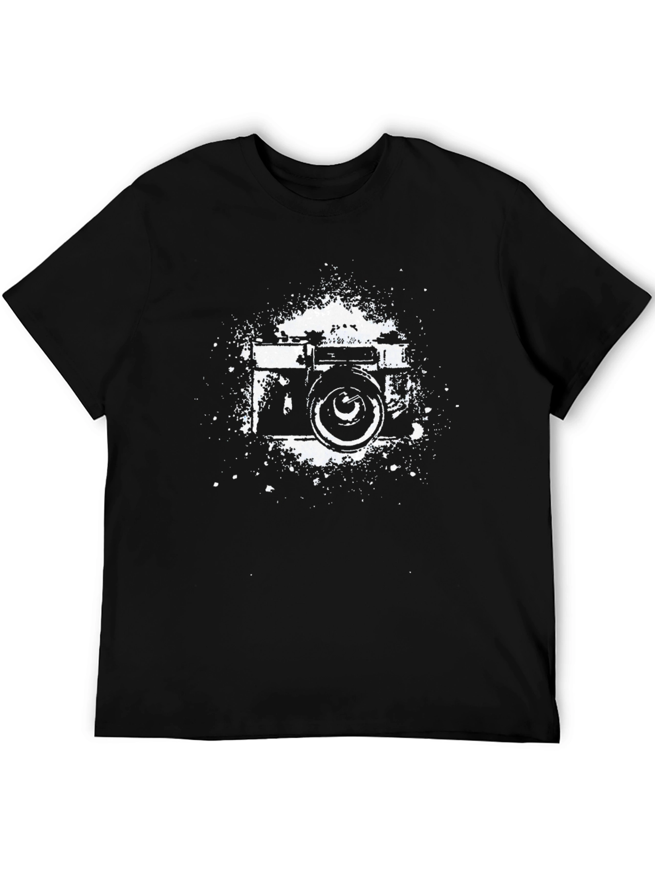 Black Retro Camera Graphic Tee - Black Cotton T-Shirt view 5