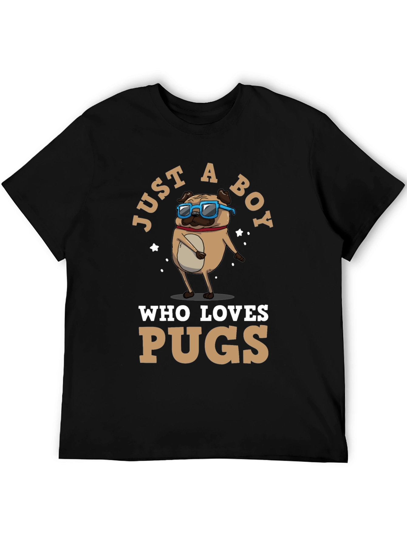 Black Just a Boy Who Loves Pugs T-Shirt view 5