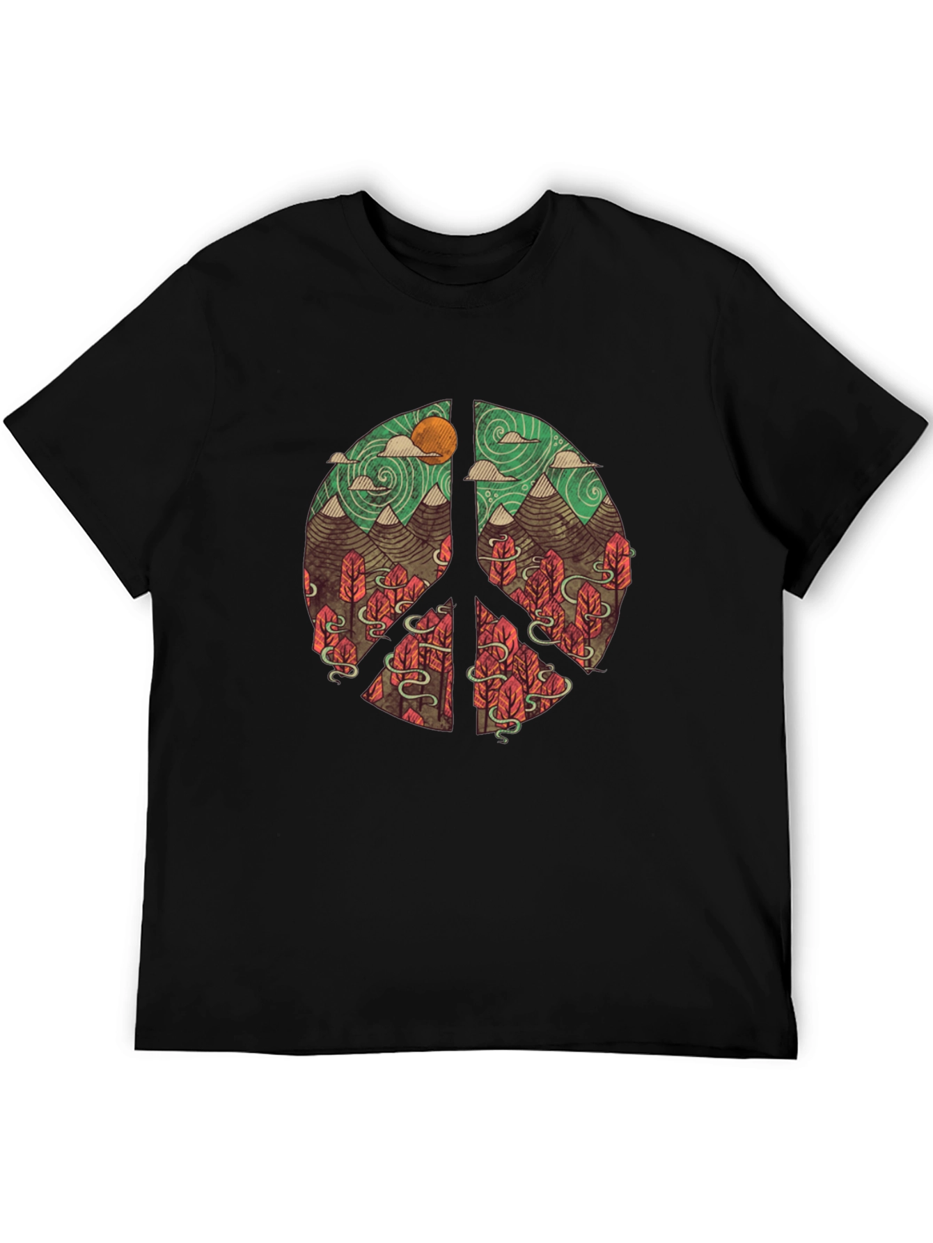 Black Nature Peace Sign Graphic T-Shirt view 5
