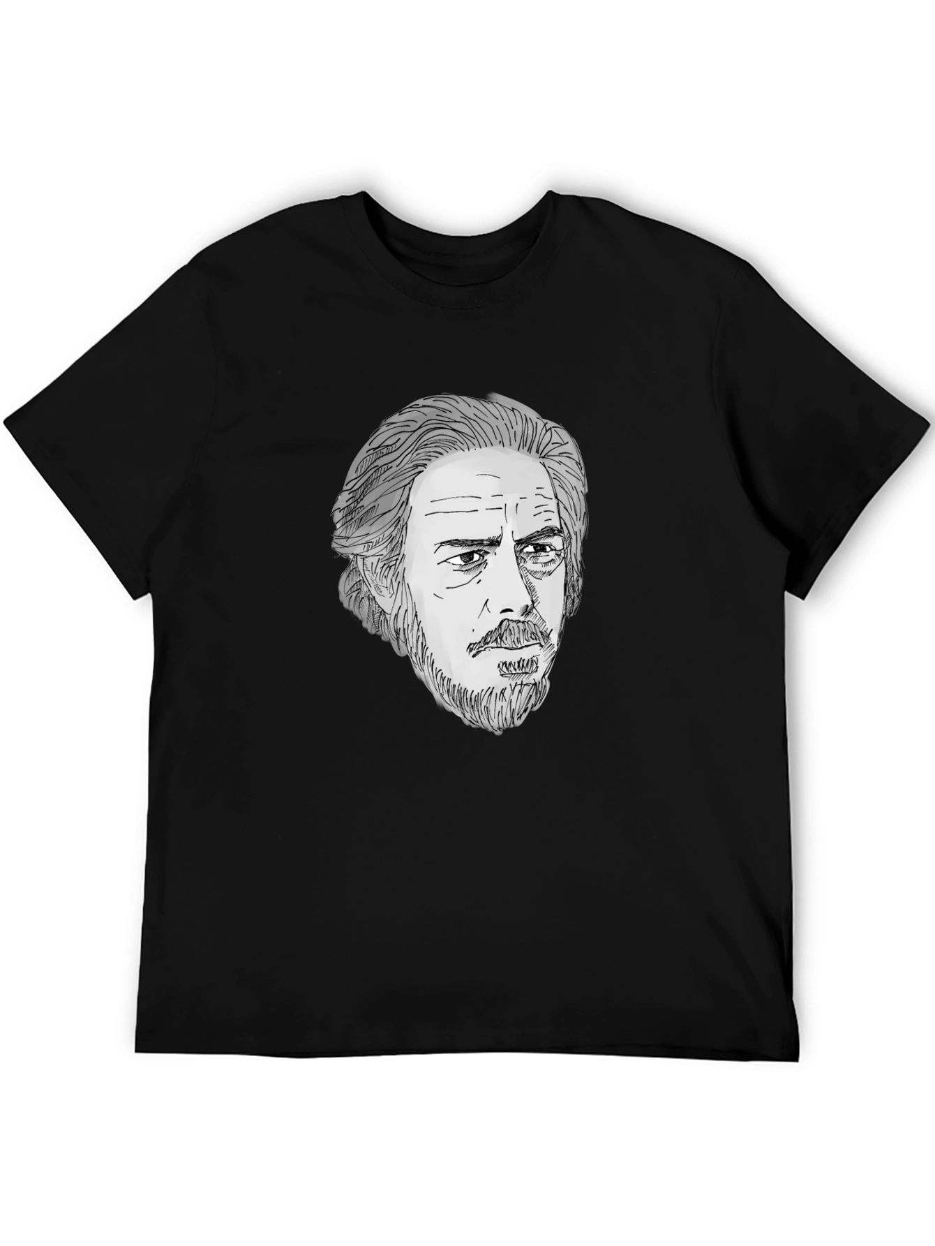 Black Men's Black T-Shirt with Portrait Graphic view 5