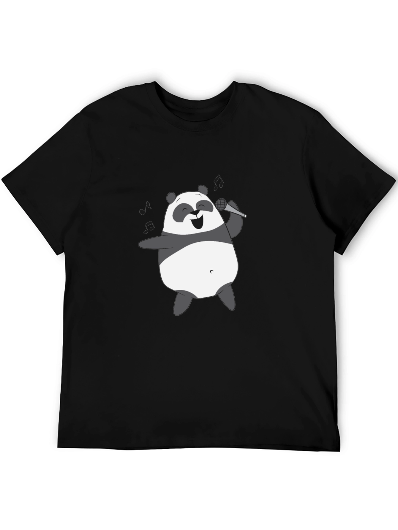 Black Singing Panda Graphic Tee - Black Cotton T-Shirt view 5